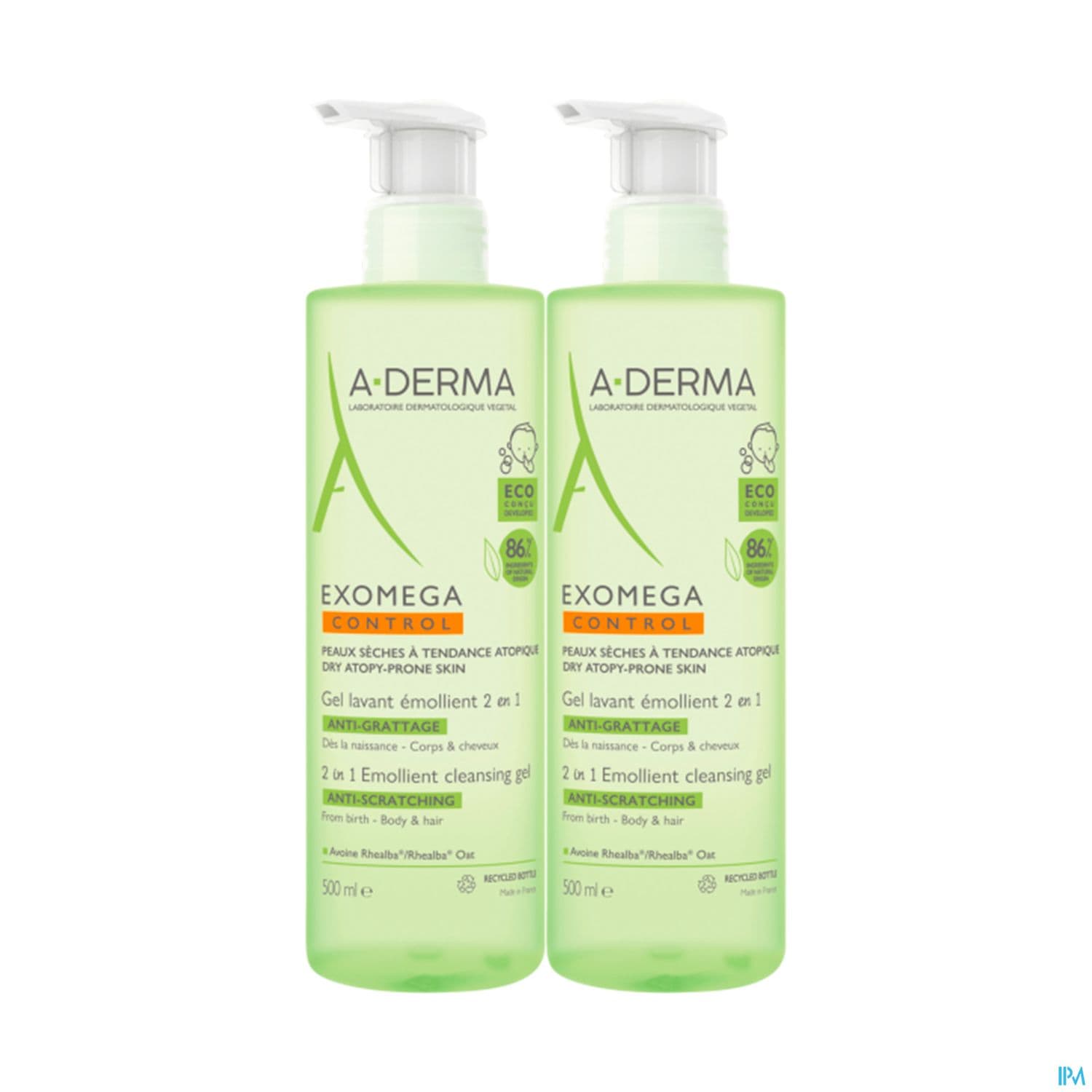 A-DERMA EXOMEGA CONT GEL LAV 2X500 — Grande Pharmacie de la Gare - Sartrouville