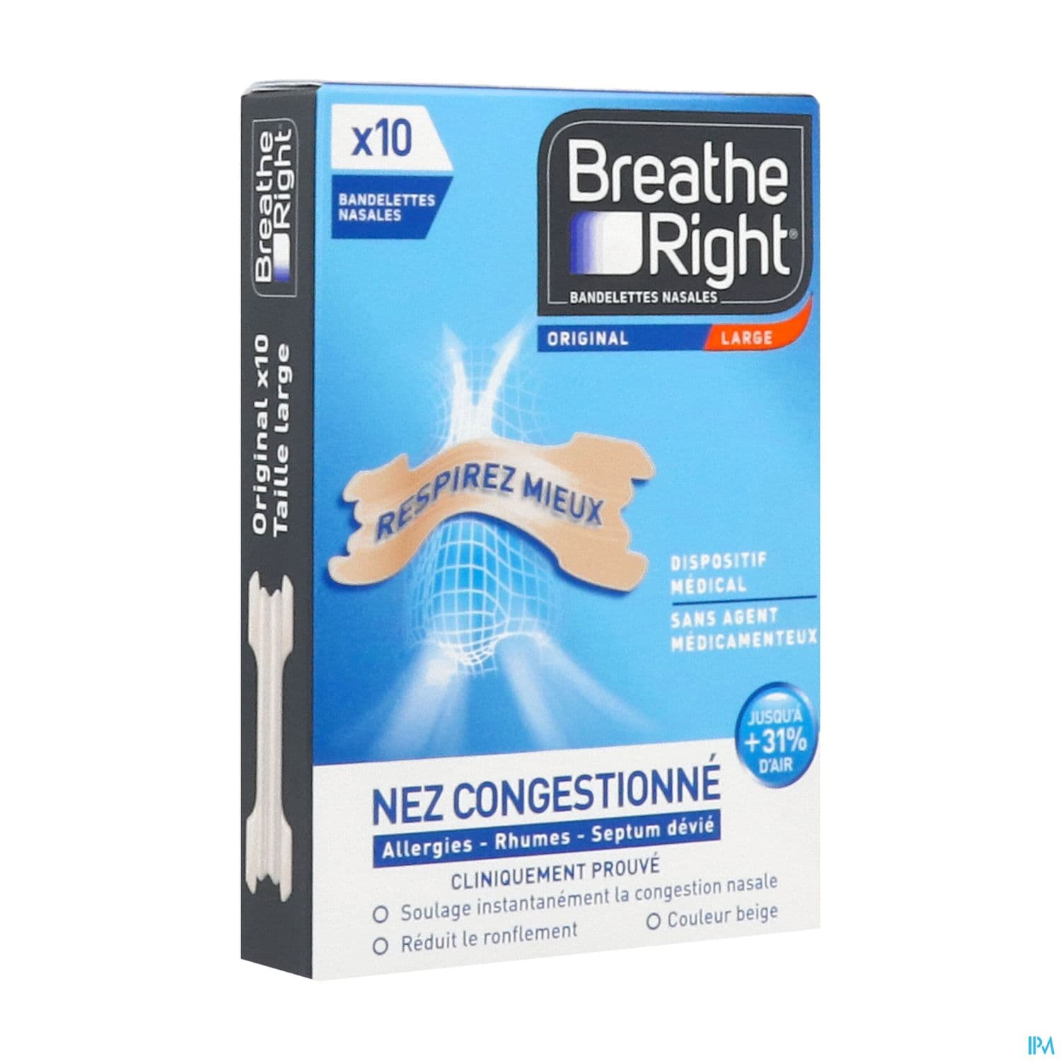 Breathe Right Original Bandelette Nasale Adhesive Nez Congestionne 10 — Pharmacie Pharmavance Metz
