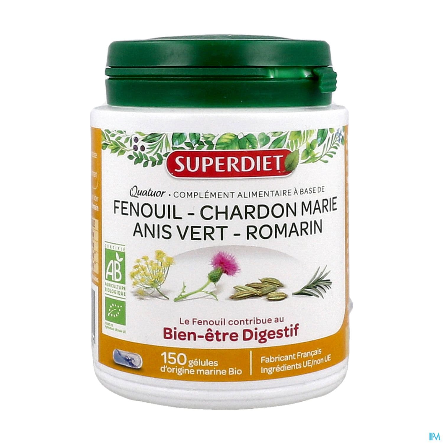 Superdiet Quatuor Digestion Bio Fenouil Chardon Marie Anis Vert Romarin Gelule 150 — Pharmacie du Médoc