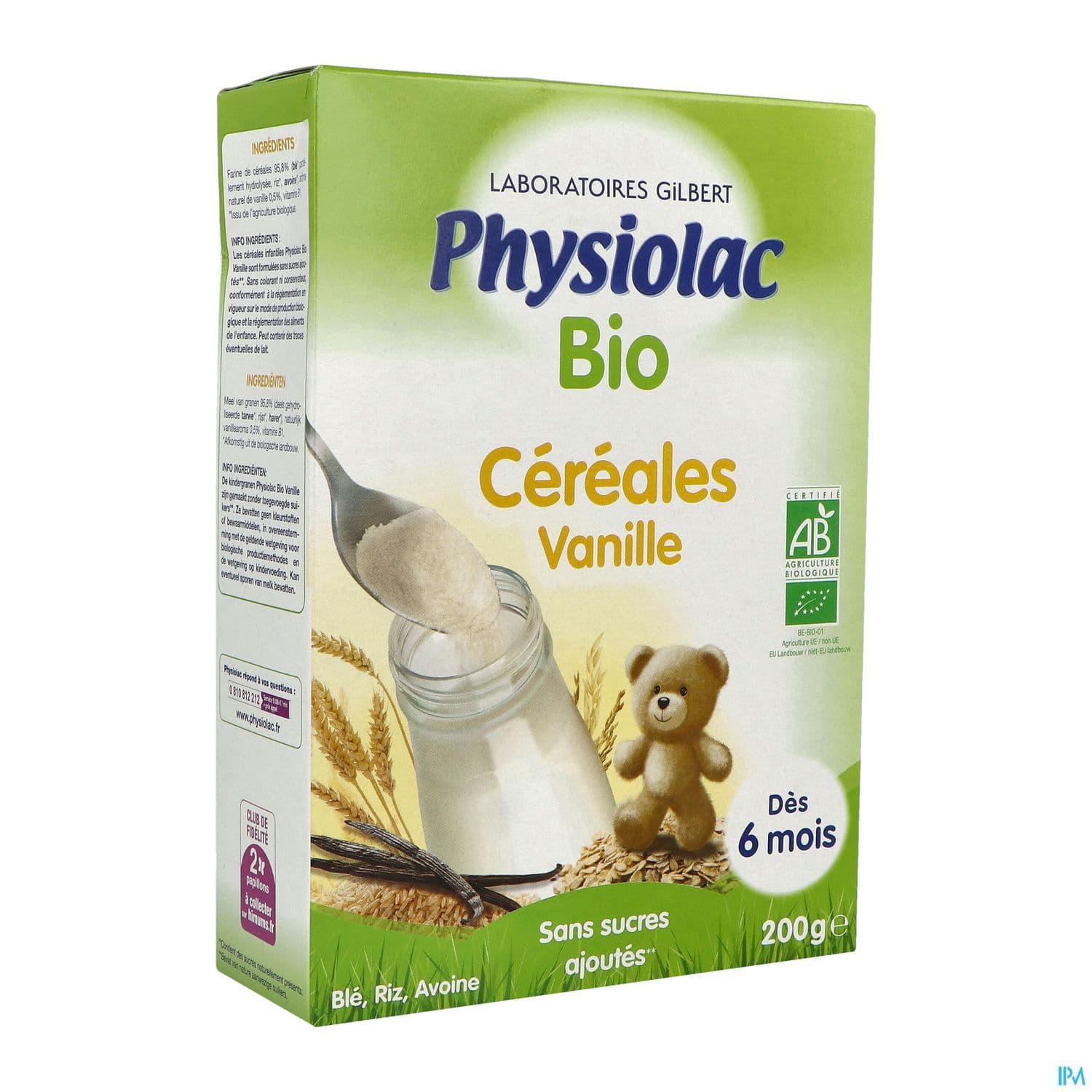 PHYSIOLAC CEREALE VANILLE BIO 200G — Pharmacie du Vieux Montreuil