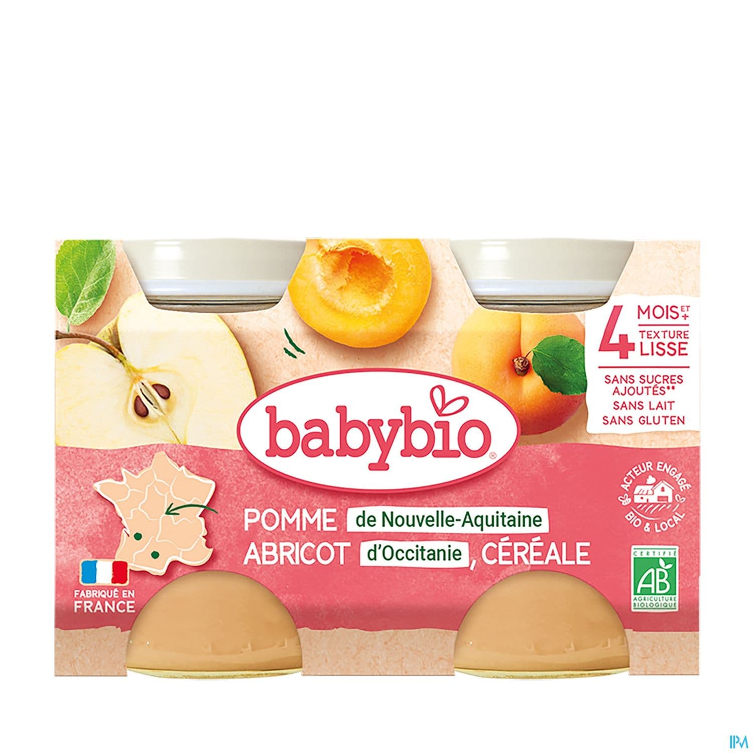 BABYBIO POMM/ABRICO/CEREALE 2X130G — Pharmacie Lafayette Bordeaux