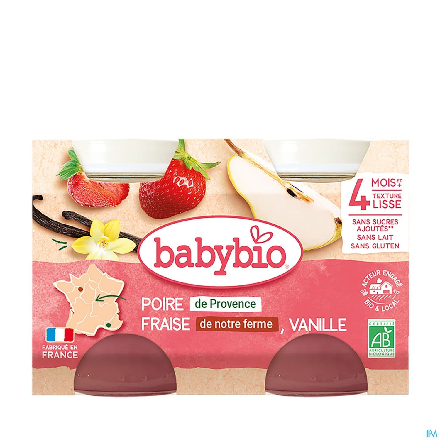 BABYBIO POIRE/FRAISE/VANIL 2X130G — Pharmacie Lafayette Bordeaux