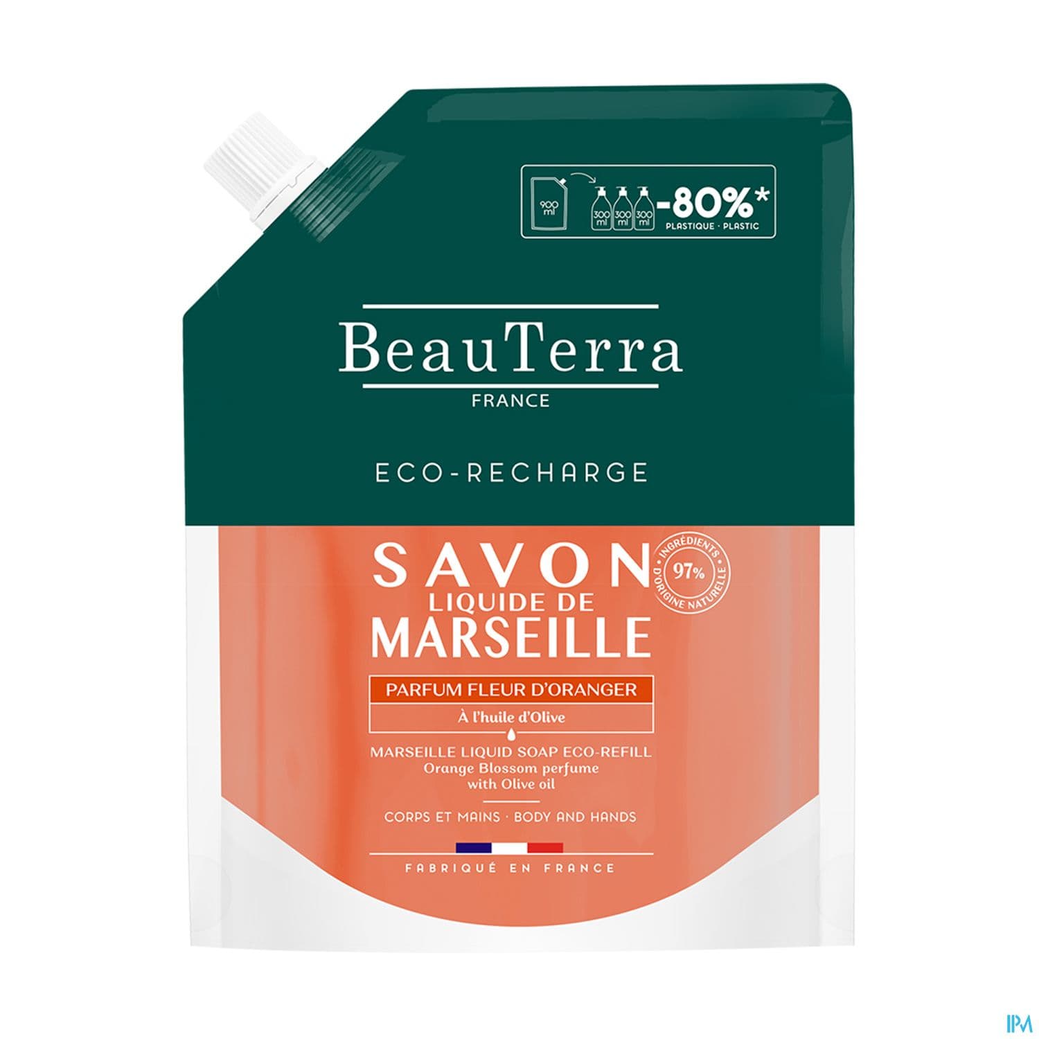 Beauterra Savon Liquide De Marseille Fleur D'oranger Ecorecharge 900ml — Pharmacie de Norelan