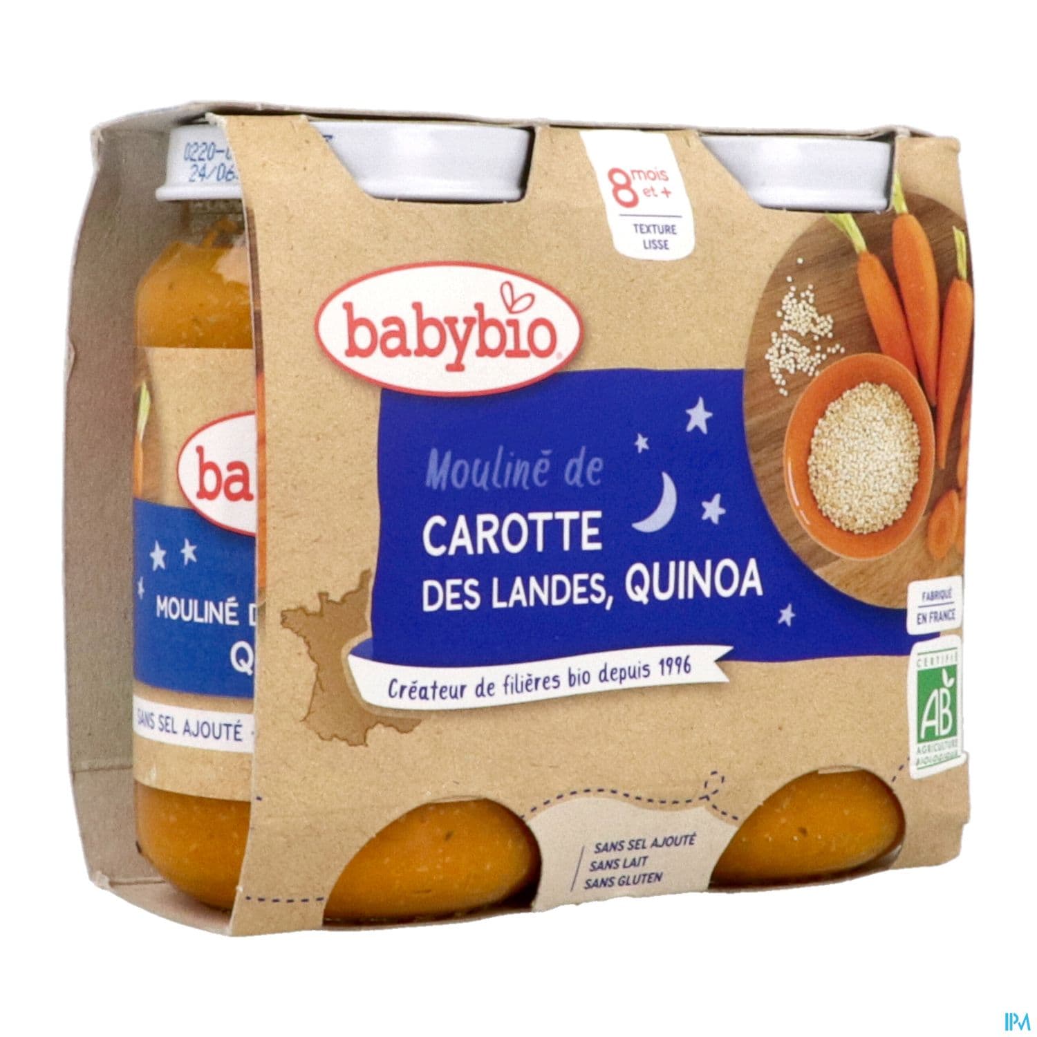 Babybio Bonne Nuit Mouline De Carotte Des Landes Quinoa 8m 200g X2 — Pharmacie Lafayette de Roubaix