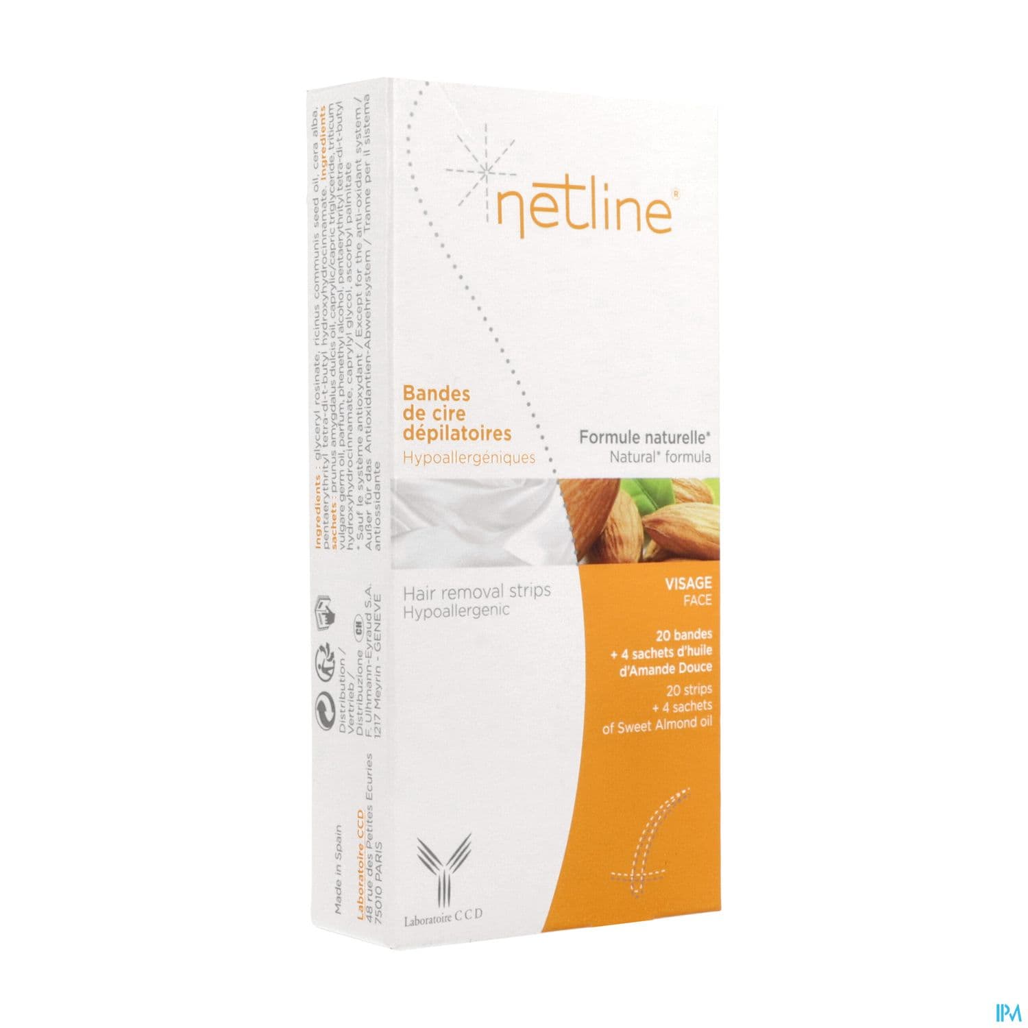 Netline netline- bandes de cires dépilatoires visage hypoallergéniques - 20 bandes — Pharmacie Pharmavance Auteuil