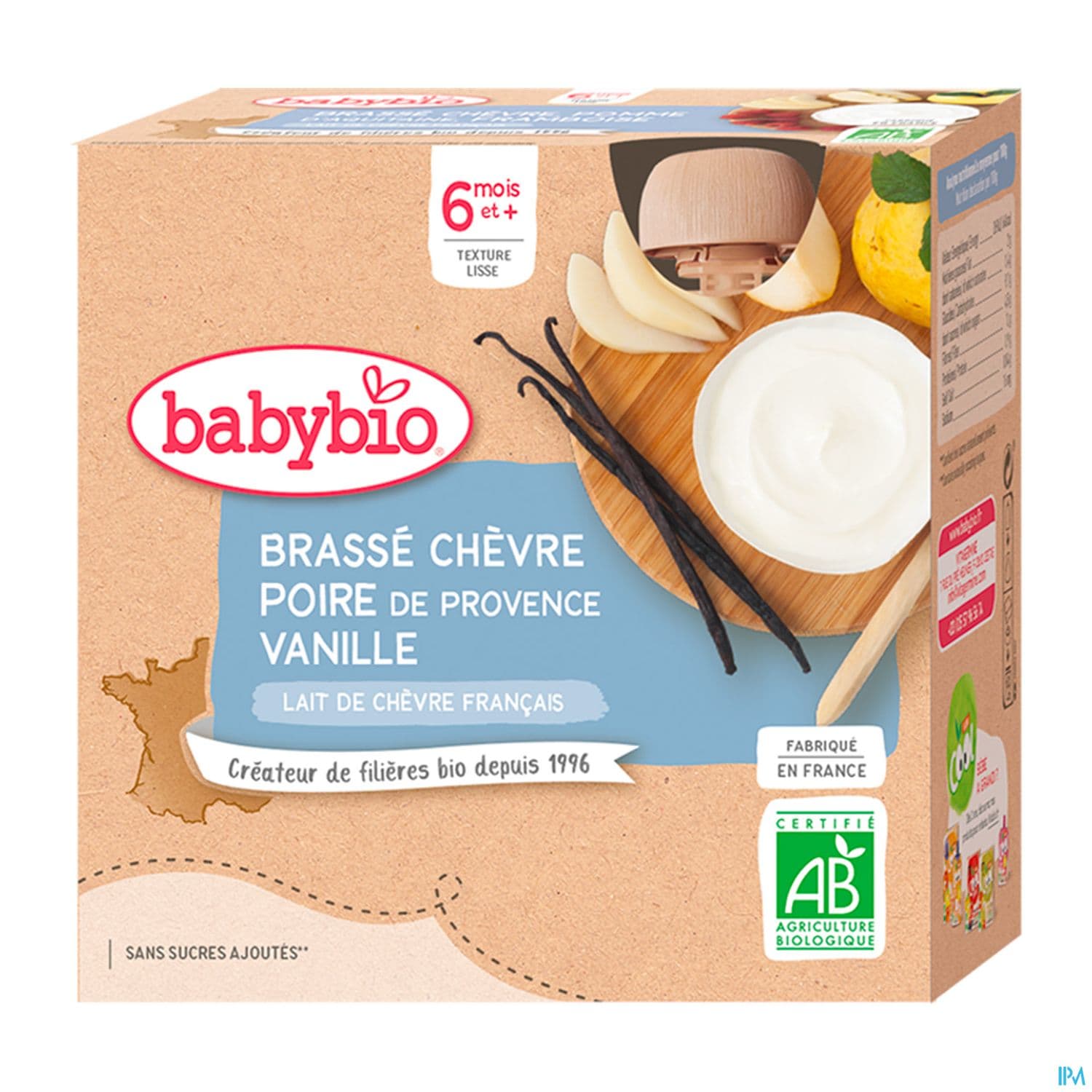 Babybio Brasse Au Lait De Chevre Francais Poire De Provence Vanille Gourde 6m 85g X4