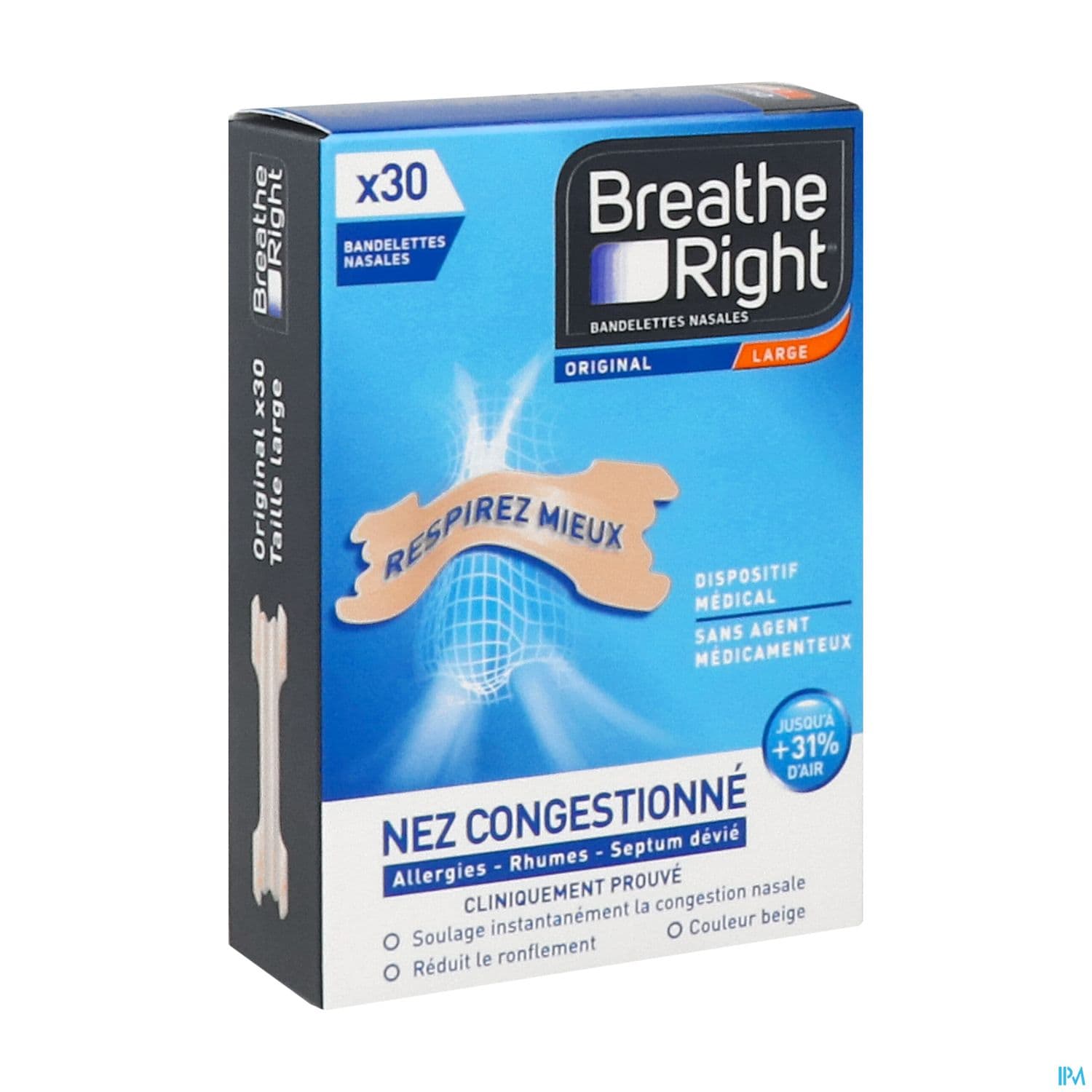 Breathe Right Original Bandelette Nasale Adhesive Nez Congestionne 30