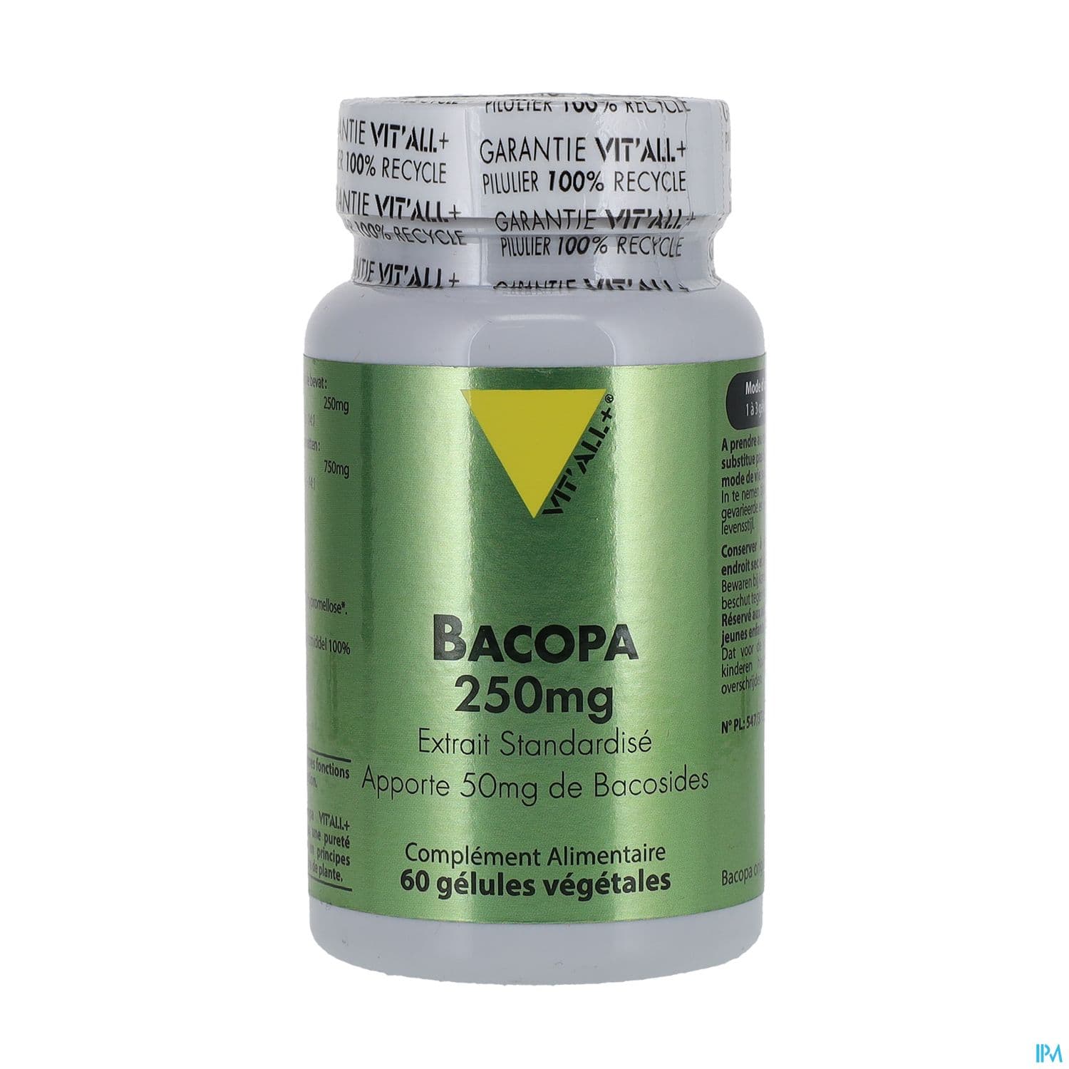 Vit All+ Bacopa Monnieri 250mg Extrait Standardise Apporte 50mg De Bacosides Gelule Vegetale 60