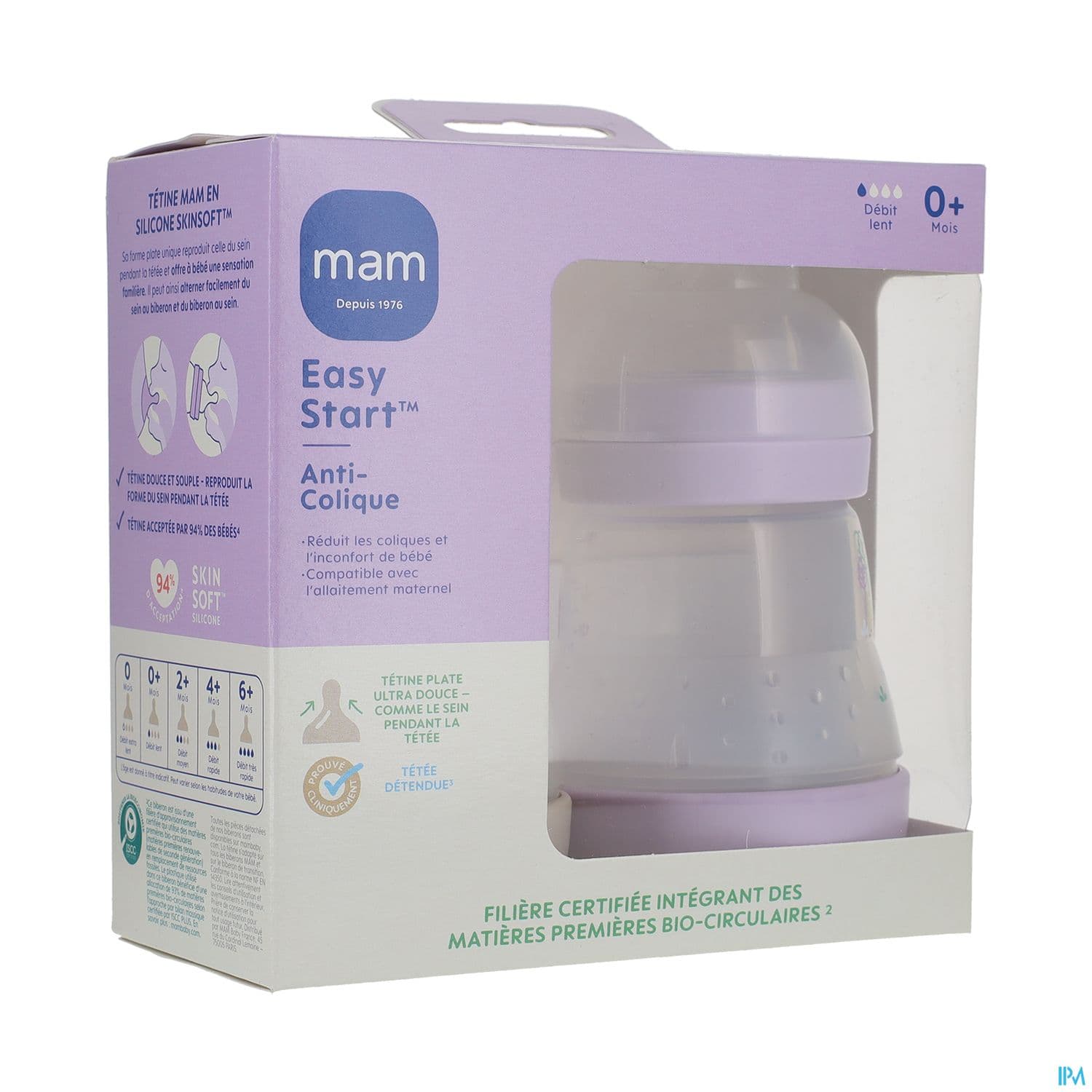Mam Biberon Easy Start Anticolique 160ml Lilas + Sable Tetine Debit 1 X2