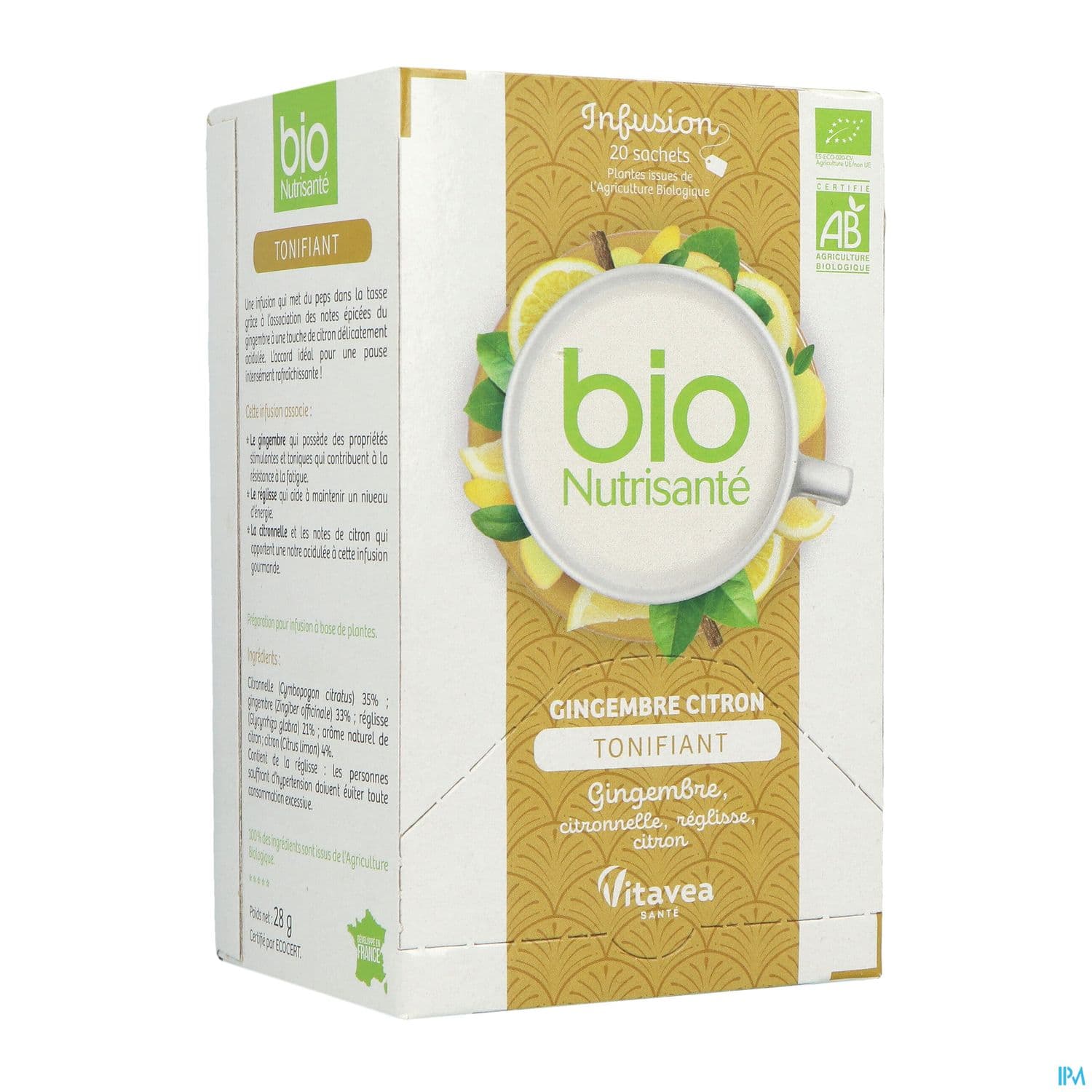Vitavea Bionutrisante Infusion Gingembre Citron Tonifiant Sachet 20