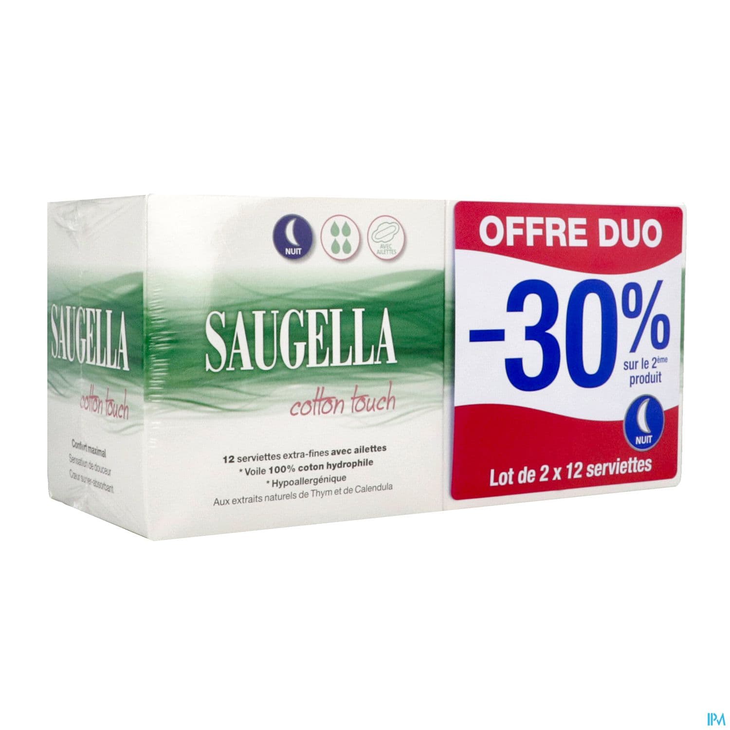 Saugella Cotton Touch Serviette Nuit 12 X2