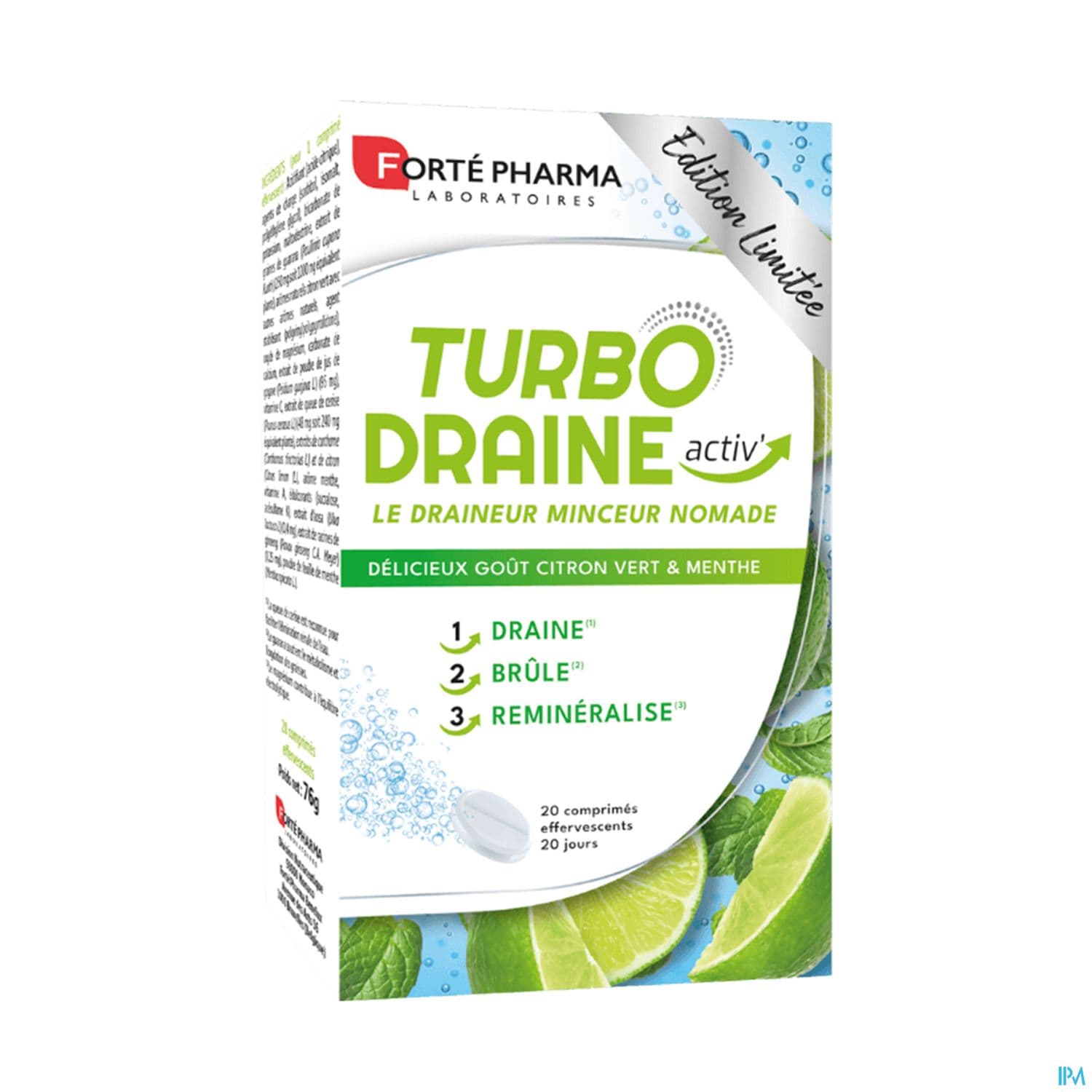 Forte Pharma Turbodraine Activ' Citron Vert Menthe Comprime Effervescent 20