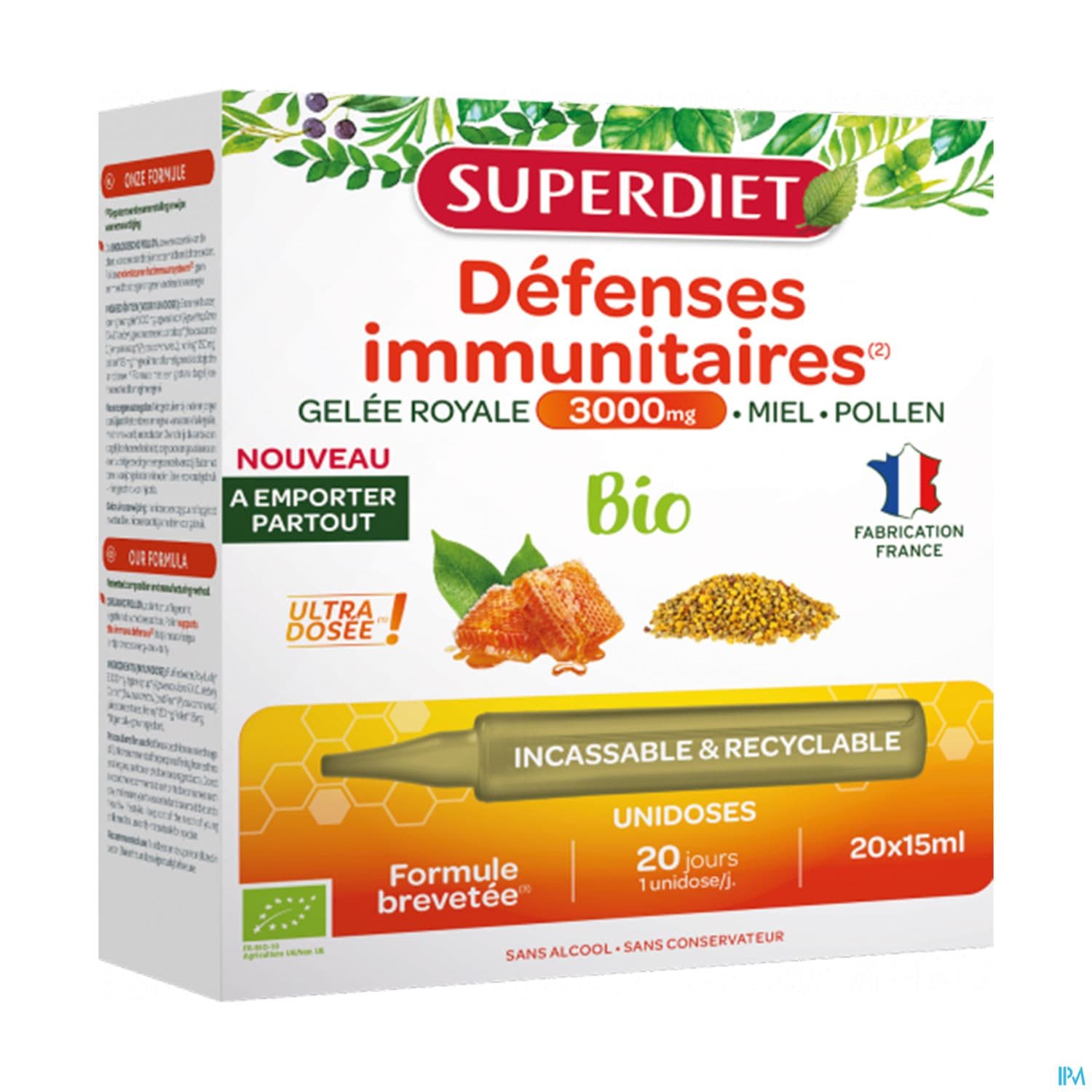 Superdiet Defense Immunitaire Gelee Royale 3000 Bio Unidose 15ml 20