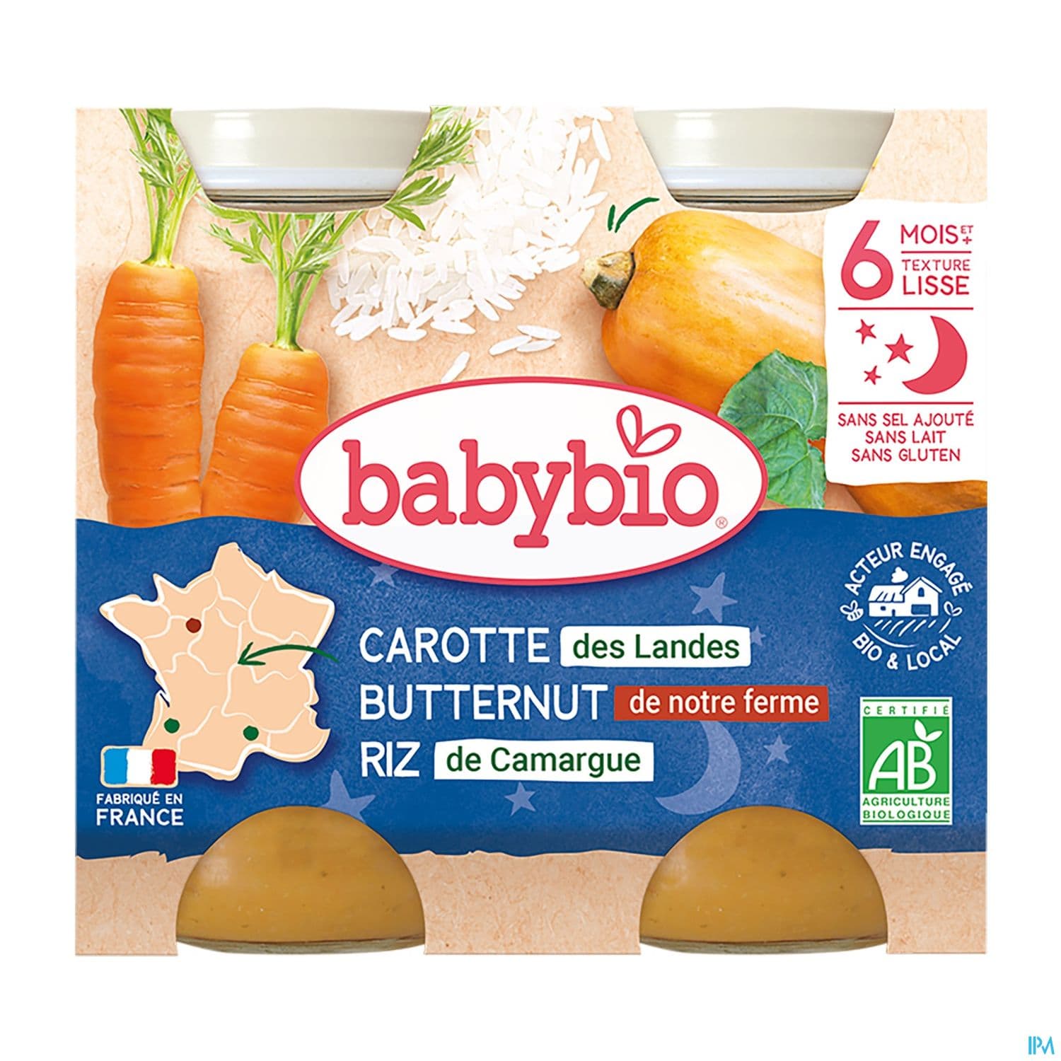 Babybio Bonne Nuit Carotte Des Landes Butternut Riz De Camargue 6m 200g X2