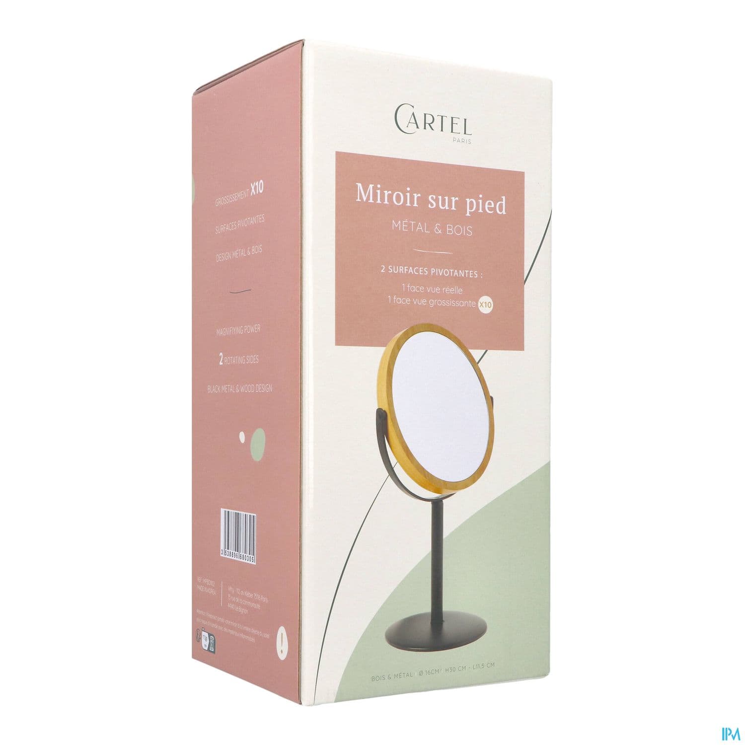 CARTEL MIROIR PIED MET/BOIS 16.5CM
