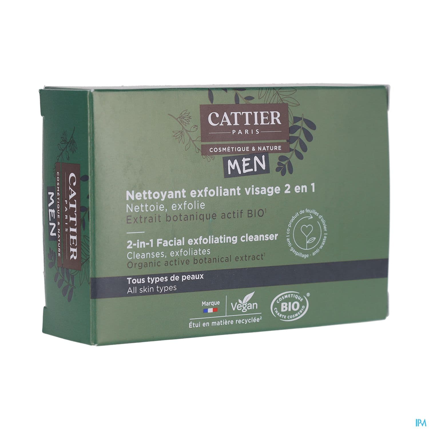 Cattier Men Nettoyant Exfoliant Visage 2en1 Solide Bio 85g