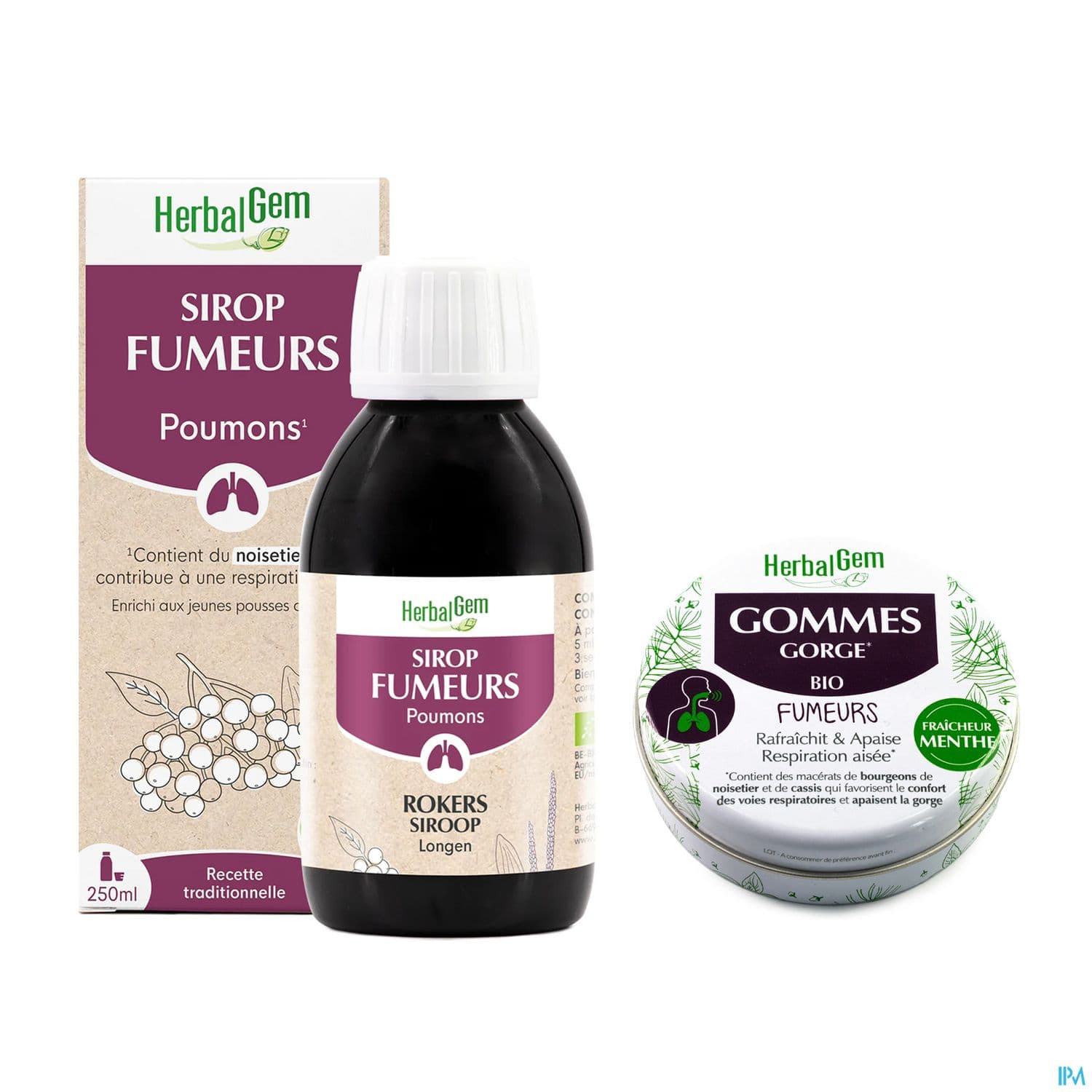 Herbalgem Duo Sirops Fumeurs Bio 250ml + Gommes Gorge Fumeurs Bio 45g