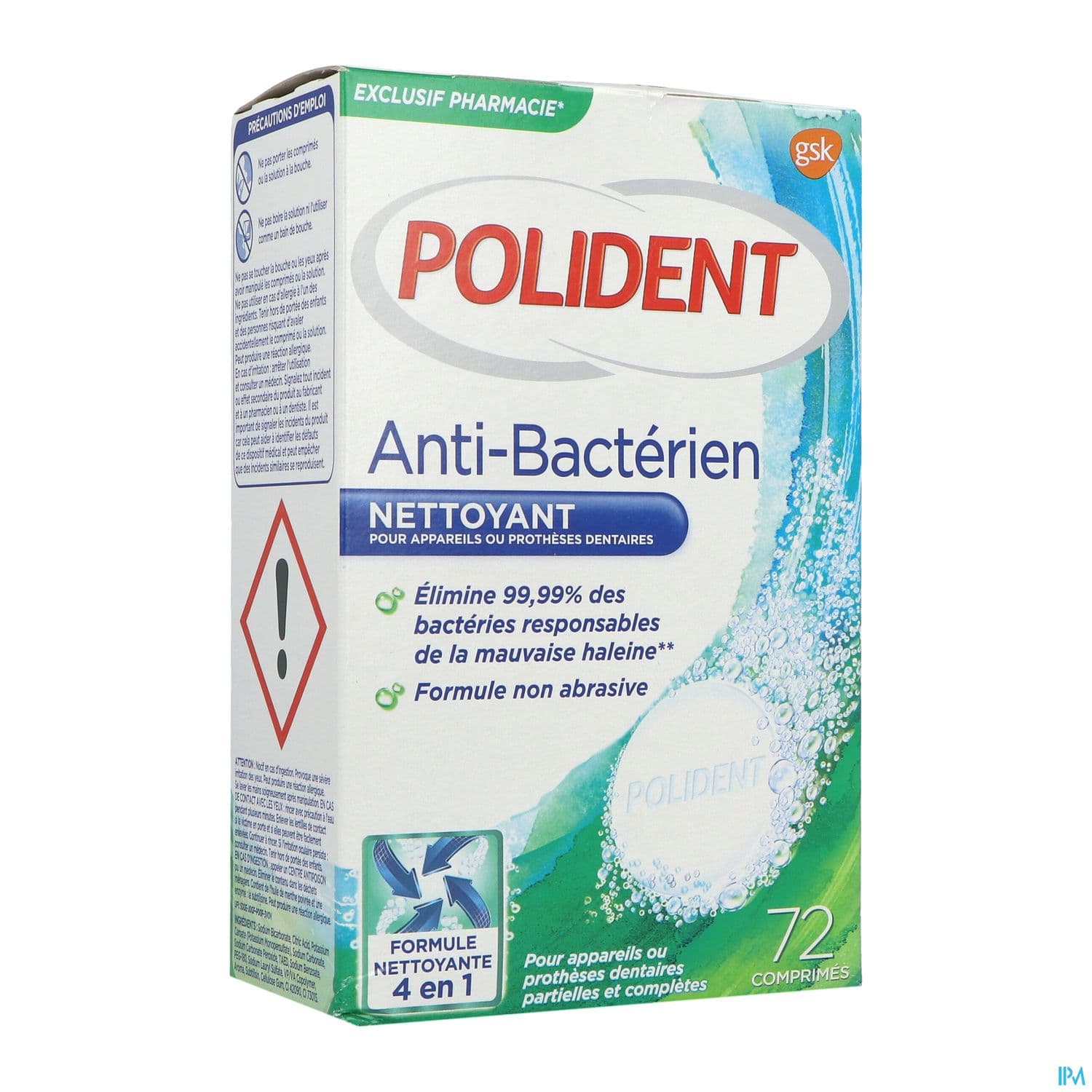 Polident Nettoyant Antibacterien Comprime Effervescent 96