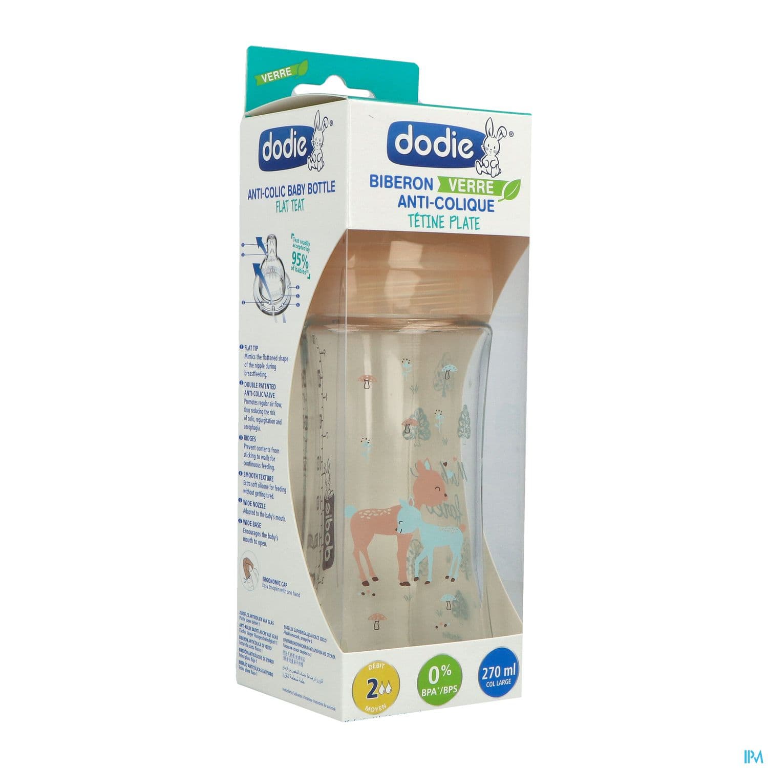 Dodie Sensation+ Biberon Anticolique Verre Beige Biche 0/6mois 270ml