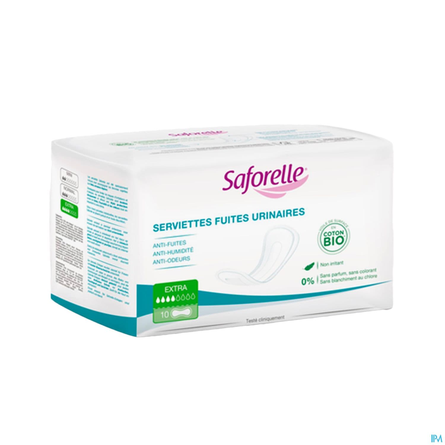 Saforelle Serviette Fuite Urinaire En Coton Bio Femme Extra Sachet 10