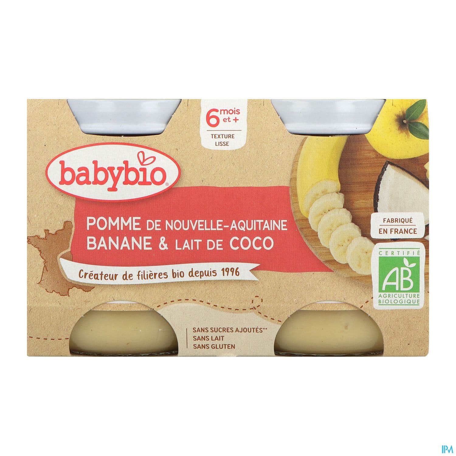 Babybio Pomme De Nouvelle Aquitaine Banane Coco 6m 130g X2