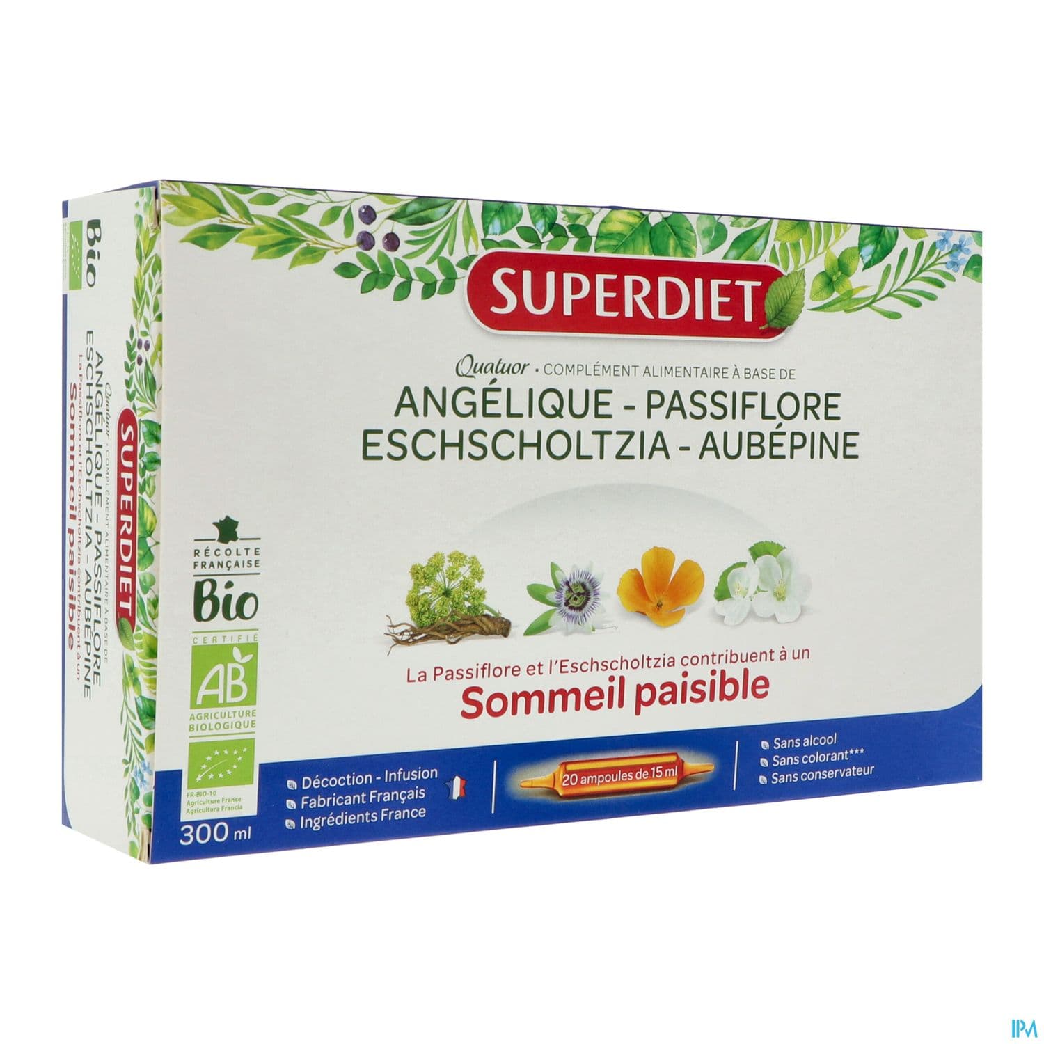 Superdiet Quatuor Sommeil Paisible Bio Angelique Passiflore Eschscholtzia Ampoule Buvable 15ml 20 — Pharmacie Pharmavance Auteuil