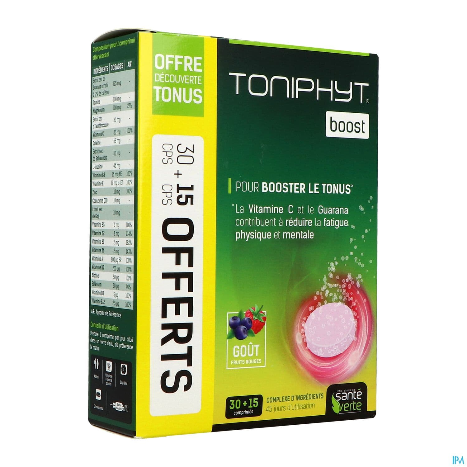 Sante Verte Toniphyt Boost Fruits Rouges Comprime Effervescent 30 + 15 Offert