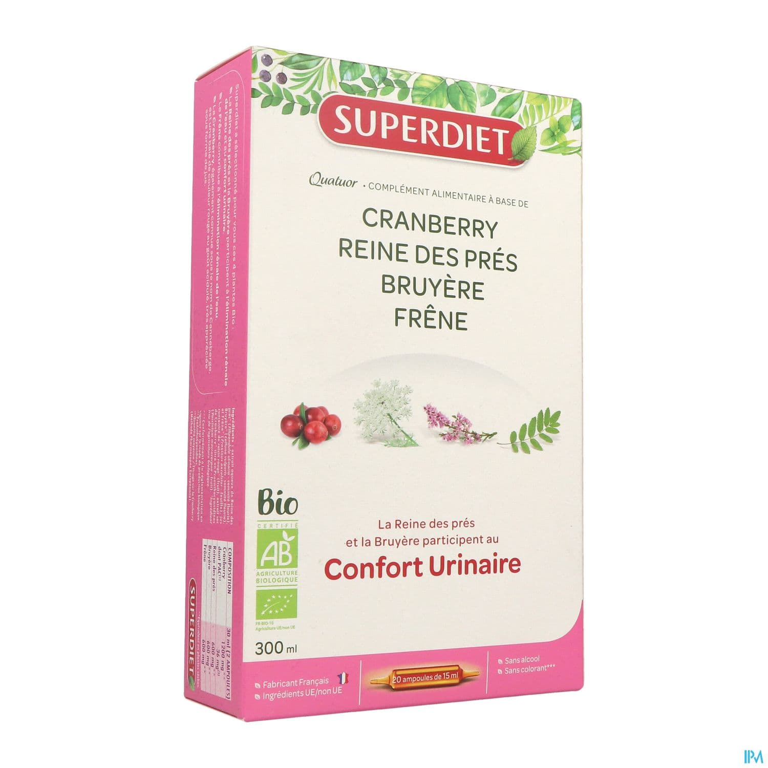 Superdiet Quatuor Confort Urinaire Bio Cranberry Reine Pres Bruyere Frene Ampoule Buvable 15ml 20 — Pharmacie Pharmavance Auteuil