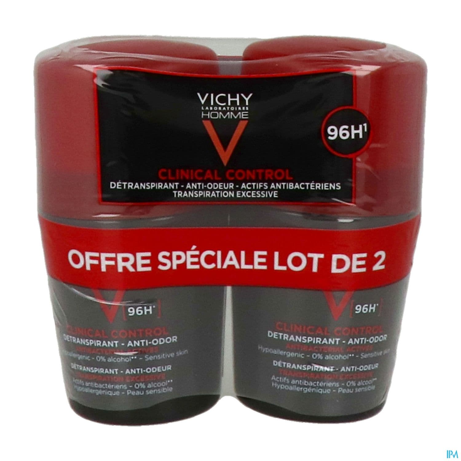 Vichy Homme Deodorant Cc 96h Roll On 50ml X2