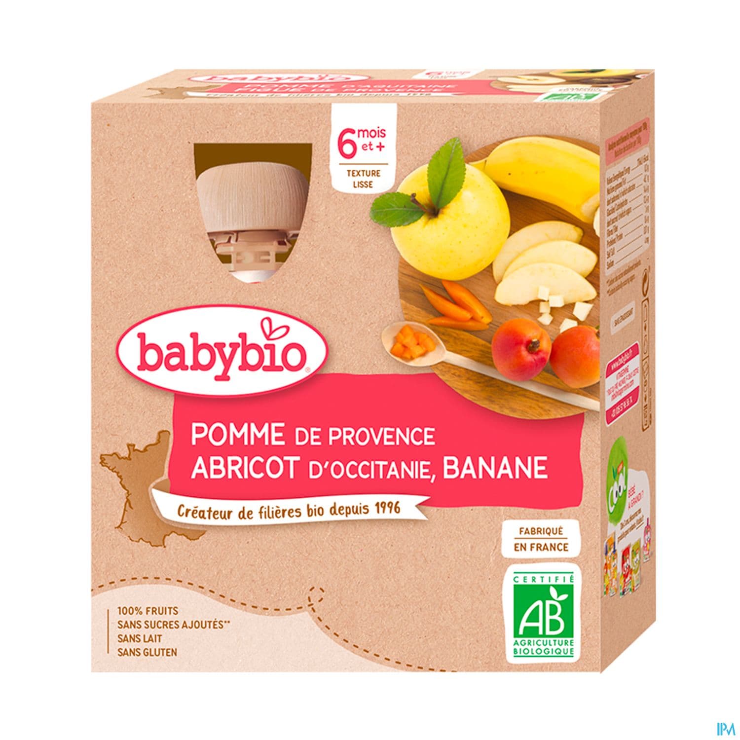 Babybio Pomme Aquitaine Abricot Banane 6m 90g X4 — Pharmacie Villenave Rocade