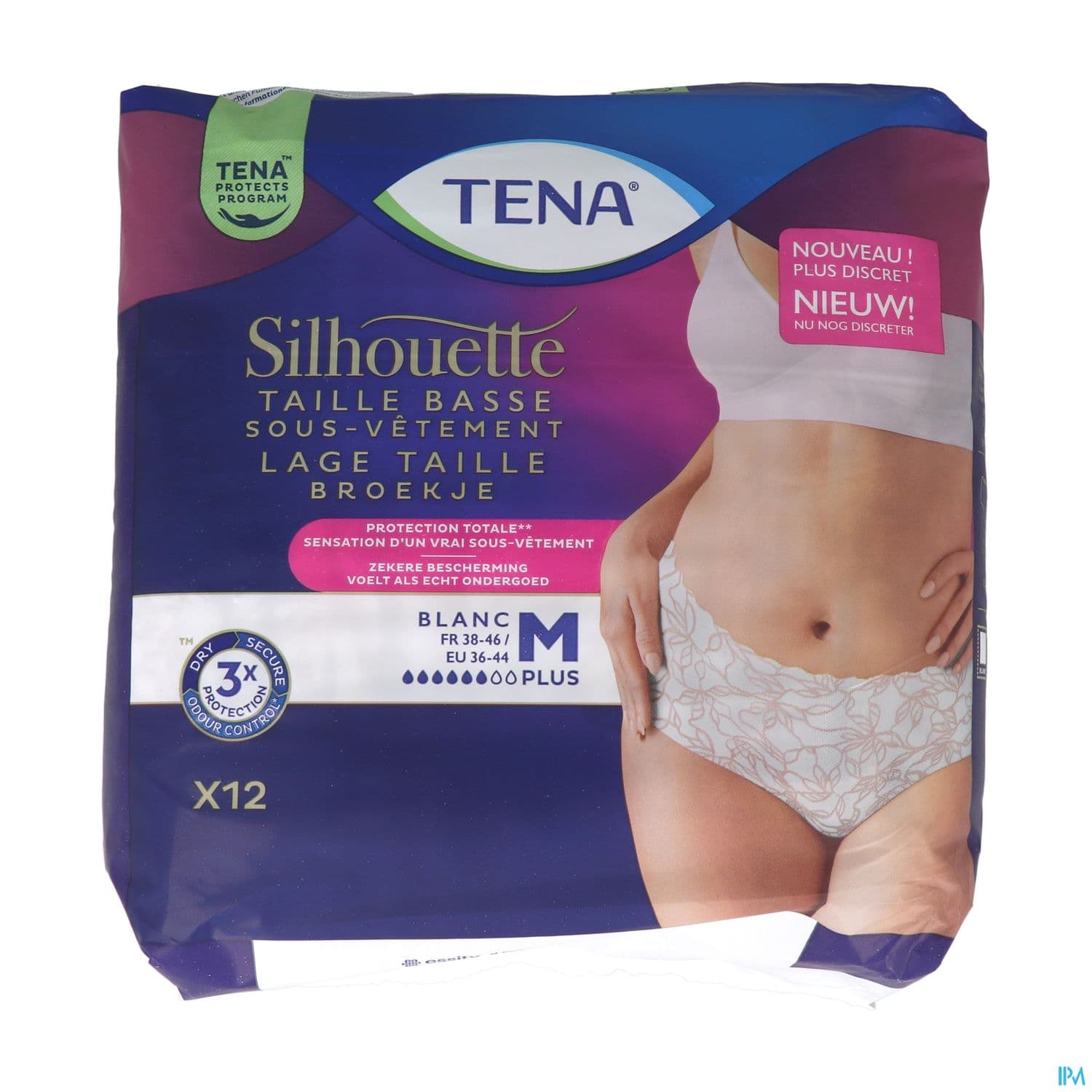 TENA SILHOUETTE PLUS TB M BLC X12