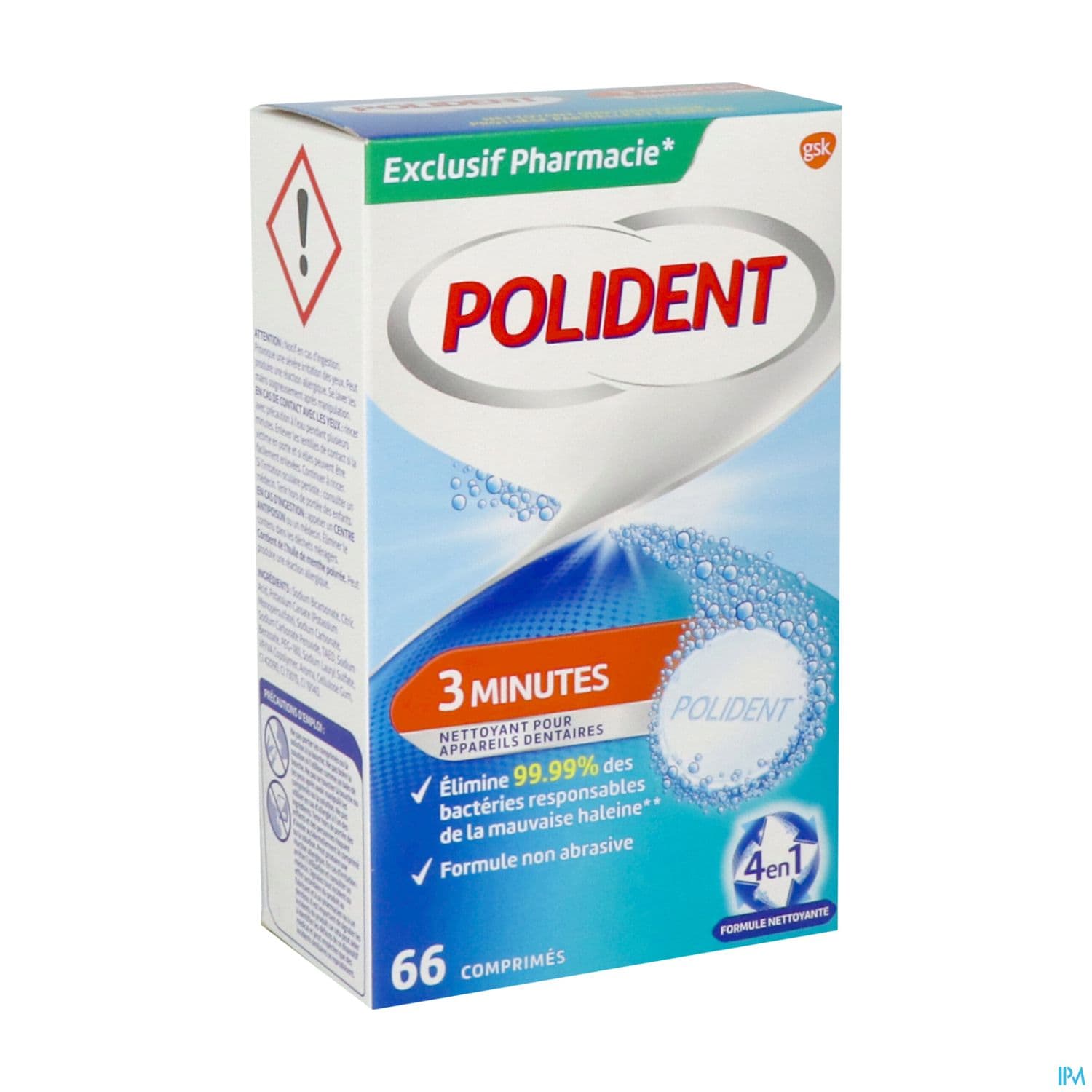 Polident Nettoyant 3minutes Comprime Effervescent 66