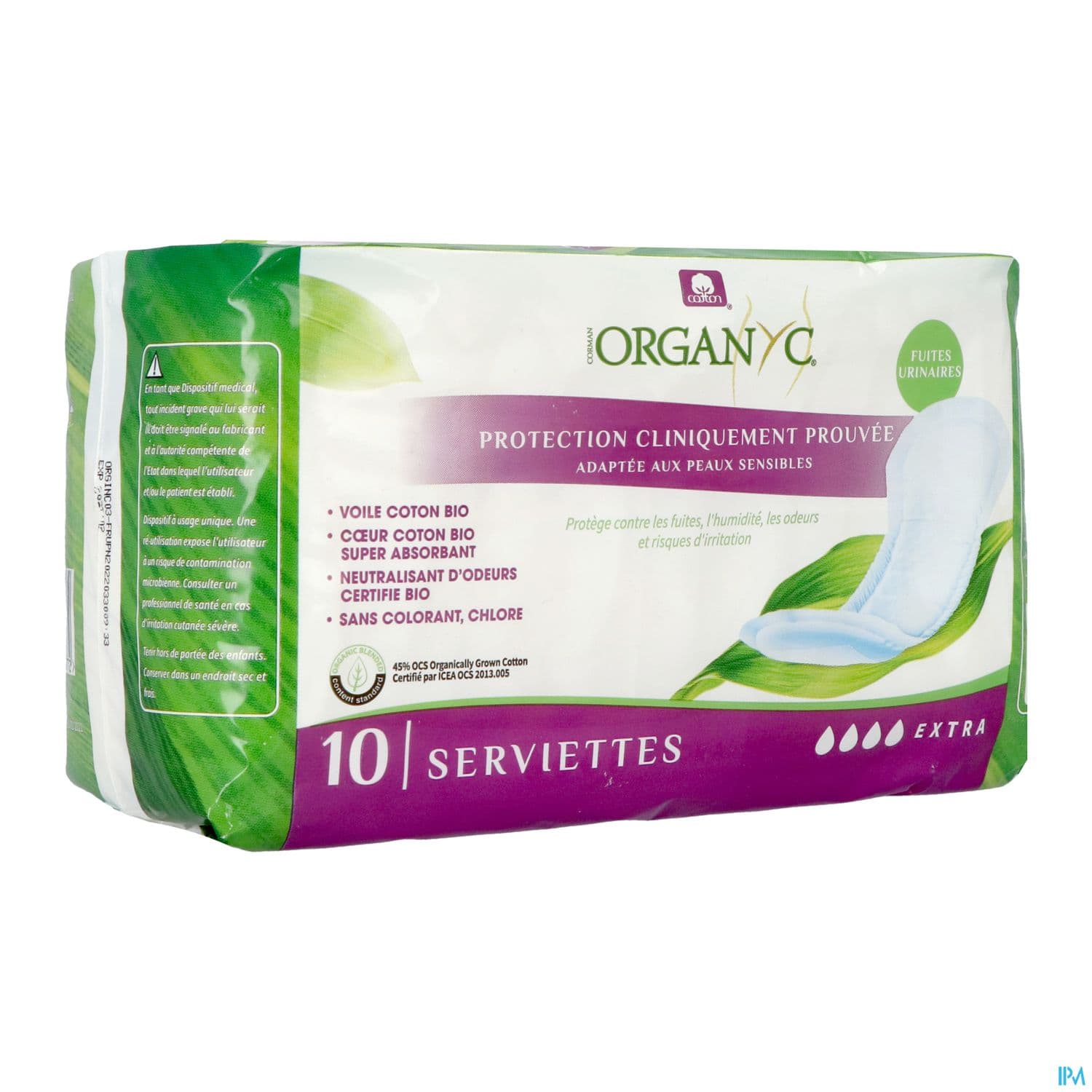 Organyc Serviette Extra Protection Hygienique Absorbante En Coton Bio Pour Fuite Abondante 10
