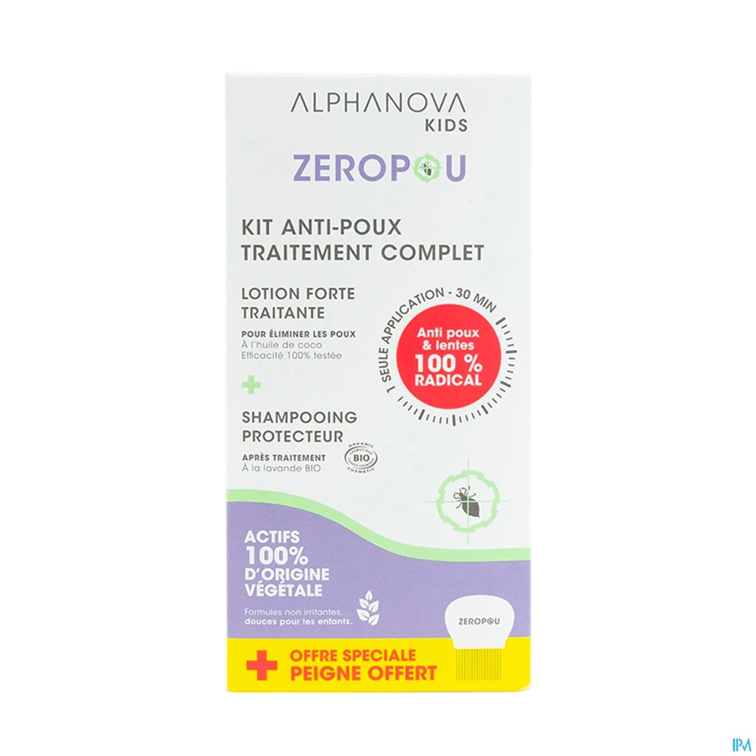 Alphanova Kids Zeropou Lotion Traitante Coco 100ml + Shampooing Bio 200ml + Peigne Offert