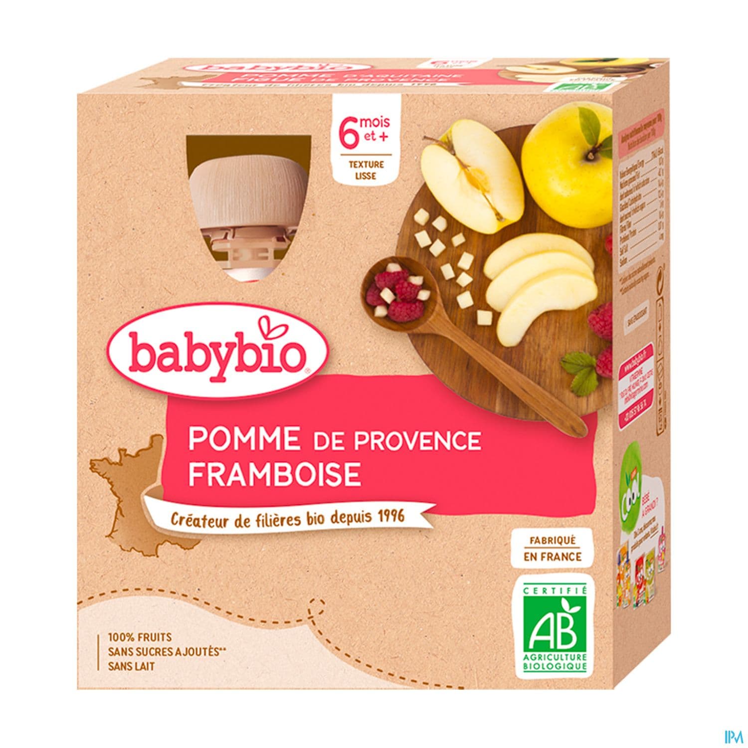 Babybio Pomme De Provence Framboise Gourde 6m 90g X4
