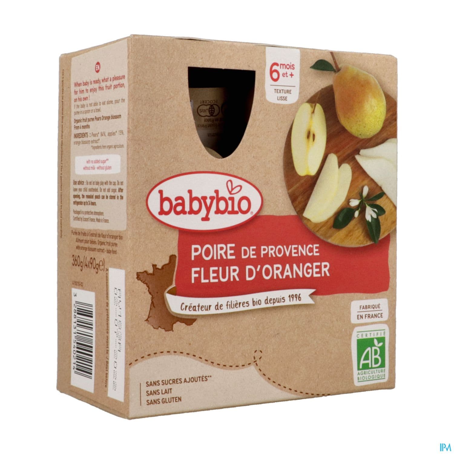 BABYBIO GOURD POIRE/FL ORANG 4X90G