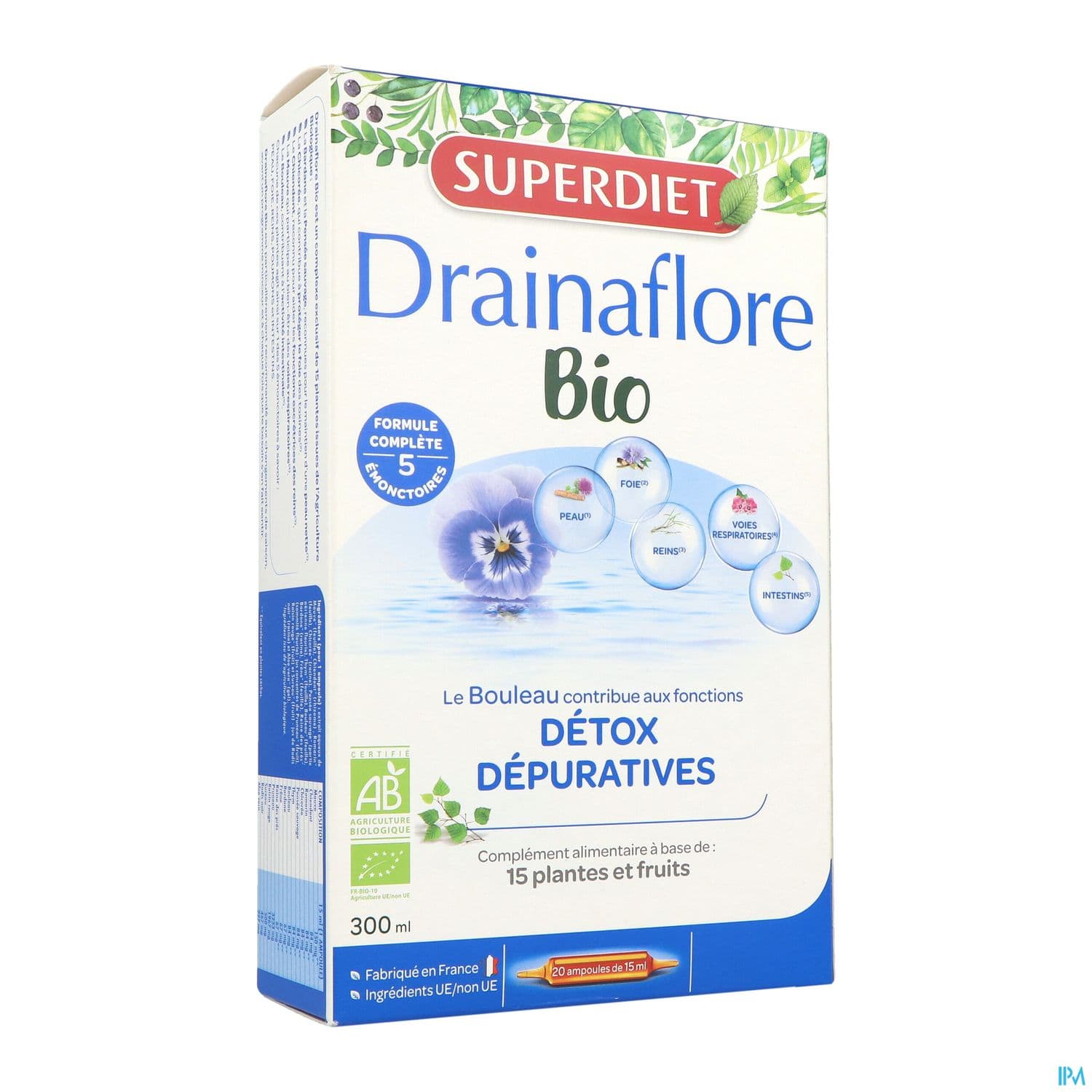 Superdiet Drainaflore Bio Ampoule Buvable 15ml 20