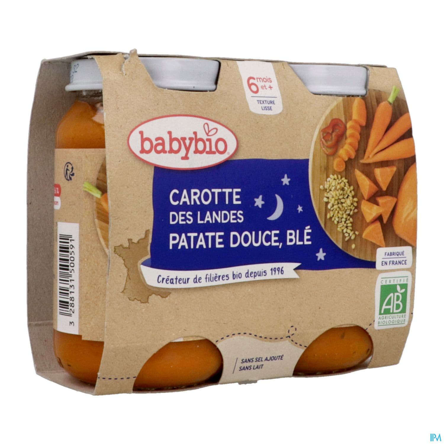 Babybio Bonne Nuit Carotte Des Landes Patate Douce De France Ble 6m 200g X2