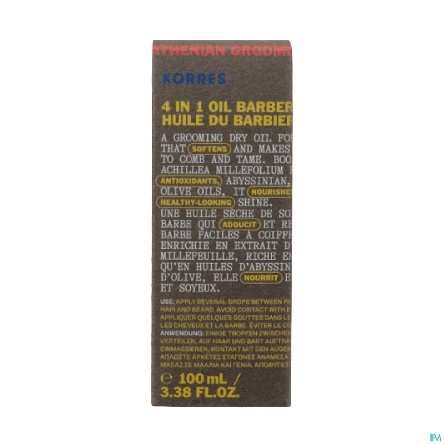 Korres Homme Huile 4en1 Du Barbier 100ml — Pharmacie Apothical Carré Sénart