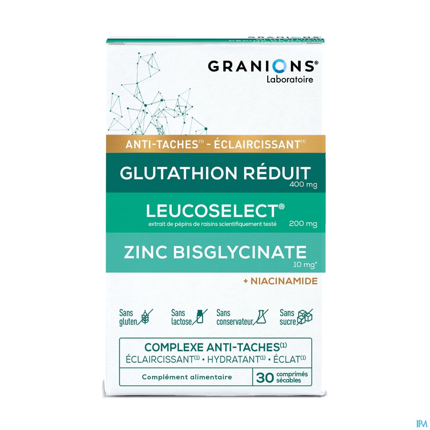 Granions Complexe Antitache Glutathion Leucoselect Zinc Niacinamide Comprime Secable 30