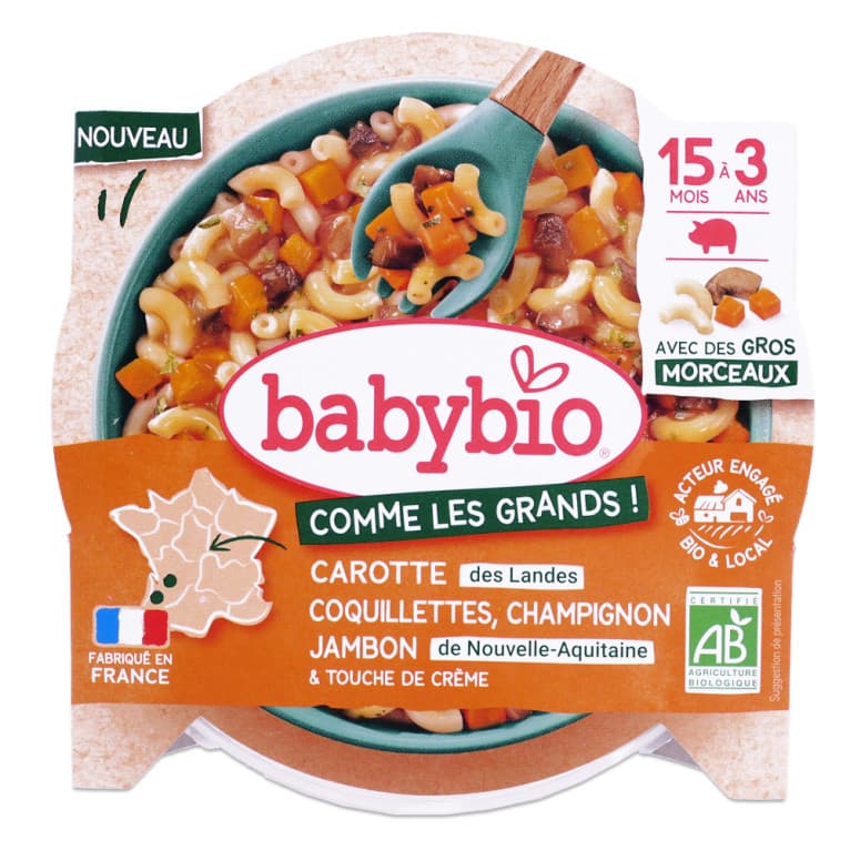 Babybio Carotte Coquillettes Champignon Jambom Assiette 200g