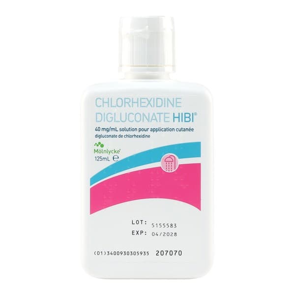 CHLORHEXIDINE DIGLUCONATE HIBI 40 mg mL. solution pour application cutanee. boite de 1 flacon de 125 — Pharmacie Apothical Nanterre Université