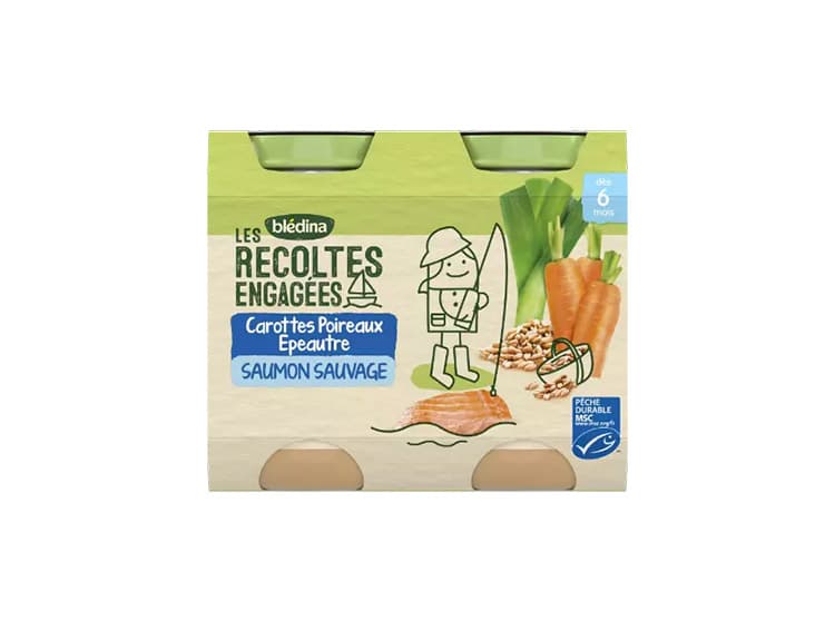 Bledina Les Recoltes Bio Pot Carottes Poireaux Epeautre Saumon Sauvage 200g X2