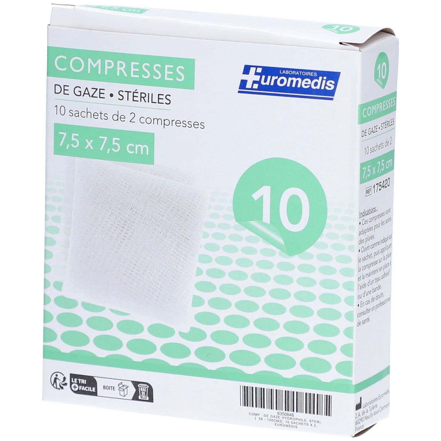 COMP ST 10X2 EUROMED GAZE 7,5X7,5 — Pharmacie porte de la villette