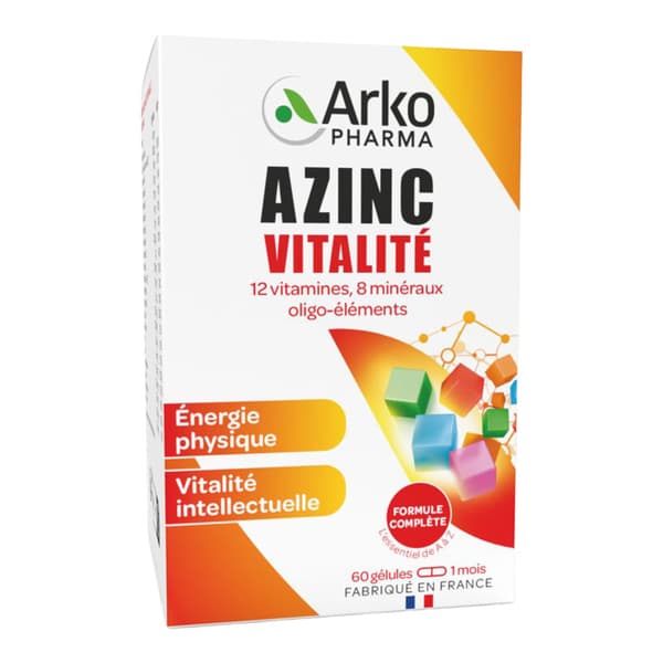 AZINC VITALITE ADULTE Gelule. complement alimentaire. 12 vitamines. 8 mineraux et oligoelements. — Pharmacie de Paris - Porte de Champerret