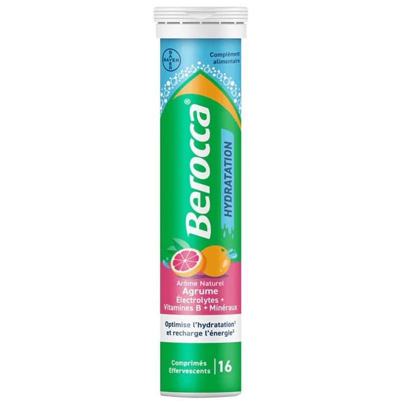 BEROCCA HYDRATATION AGRUME Tube de 16 comprimes effervescents — Pharmacie Juin