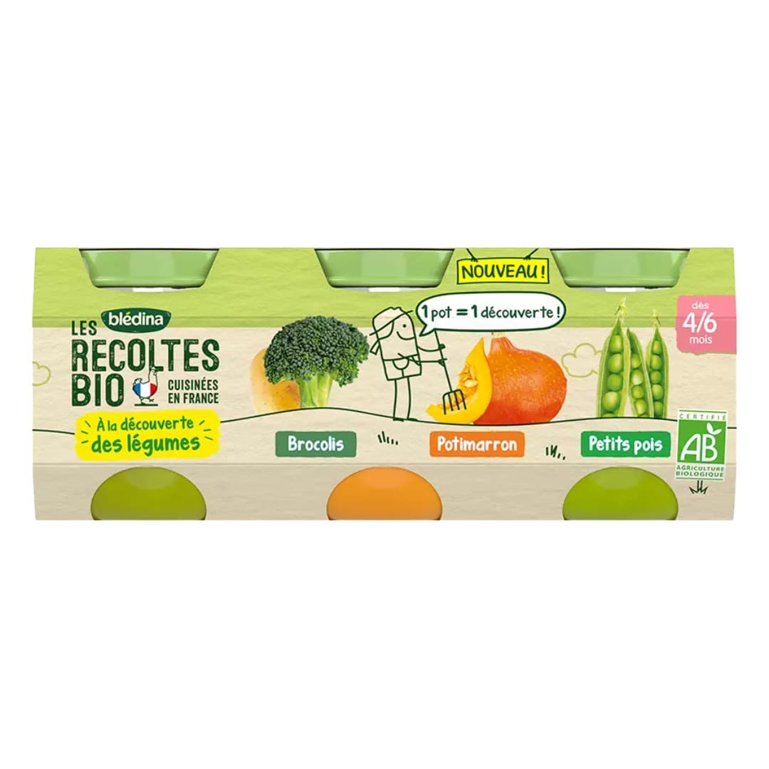 Bledina Les Recoltes Bio Pot Brocolis Petits Pois Potimarron 3x130g