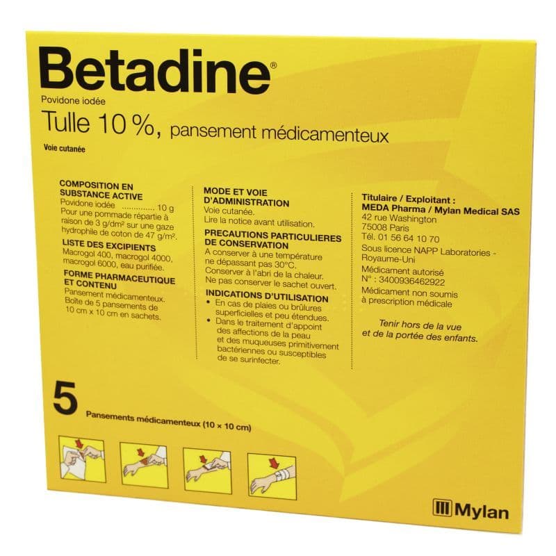 BETADINE 10% TULLE PANSEMENT 10 — PHARMACIE DES CLINIQUES