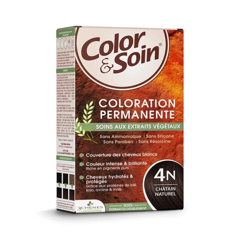 Les 3 chênes color & soin coloration permanente teinte châtain naturel - 4n — Pharmacie Pharmagreen Boucicaut
