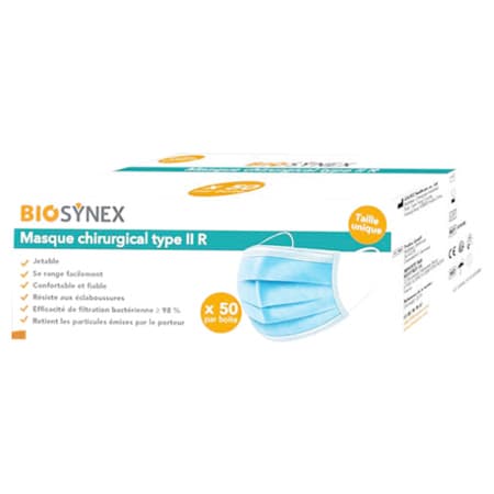 BIOSYNEX MASQ CHIR TYPE2R SAC10 5 — Pharmacie du stade
